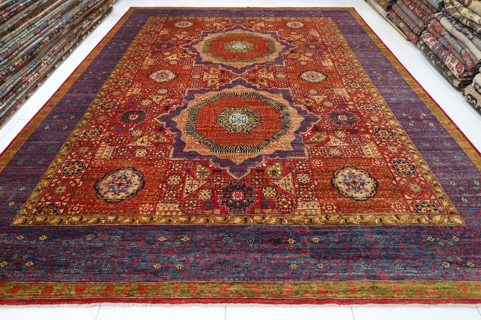 12x15 ft Turkish Mamluk Red Area Rug,Afghan Hand knotted Veg Dye Wool Rug, 11'9x14'11 ft Rug for Bedroom, Rug For Living Room, Oriental Rug, - Jerm Rugs - Jerm Rugs