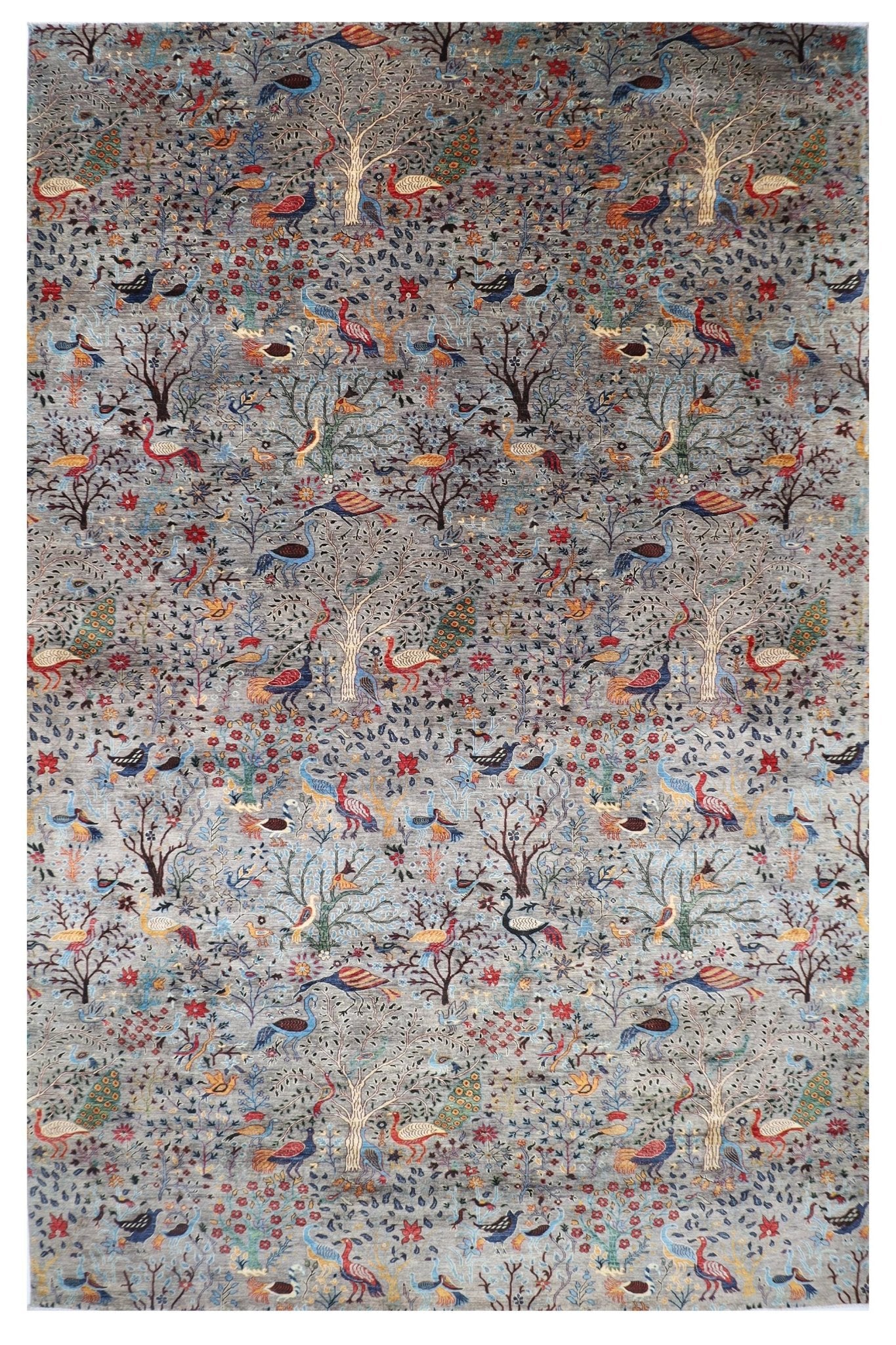 12x18 ft Birds Palace Size Gray Area Rug, 11'10x17'8 ft Afghan Hand knotted Veg Dye Wool Rug, Large Size Rug, Bedroom Rug, Pictorial Rug, - Jerm Rugs - Jerm Rugs