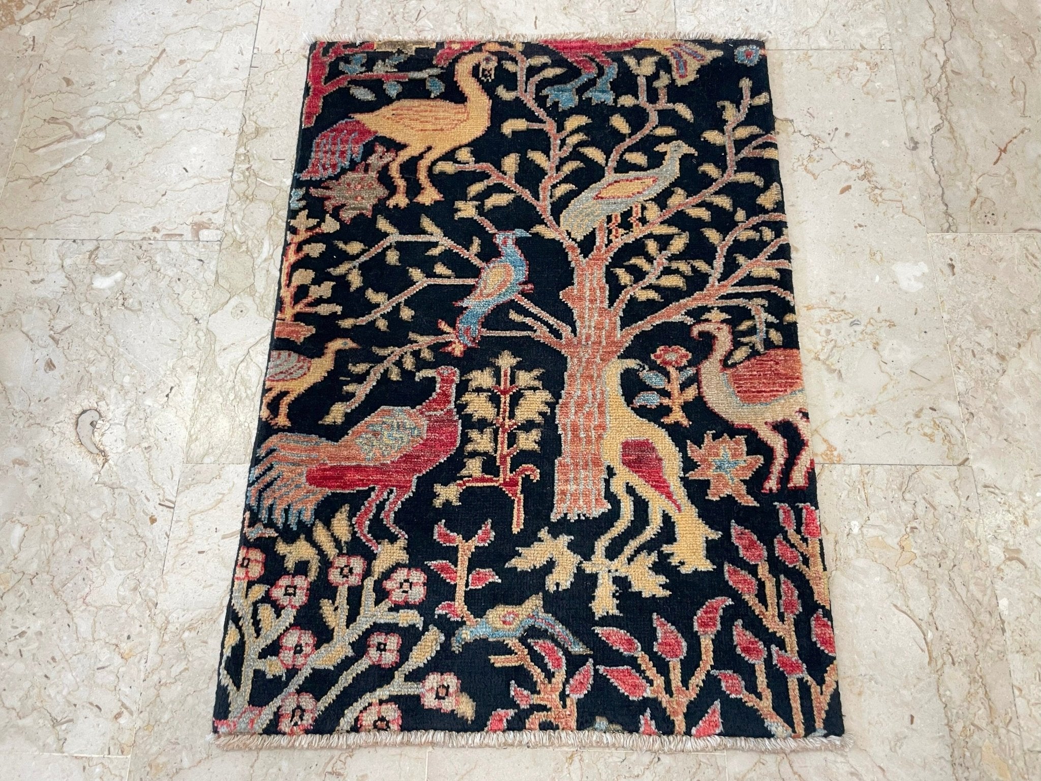 2x3 ft Birds Doormat Rug, Afghan Hand Knotted Soft wool Rug, Bathroom Rug, Bedroom Rug, Small Rug, Kitchen Rug, Kids Room Rug, Office Rug - Jerm Rugs - Handmade Afghan Rug - Jerm Rugs