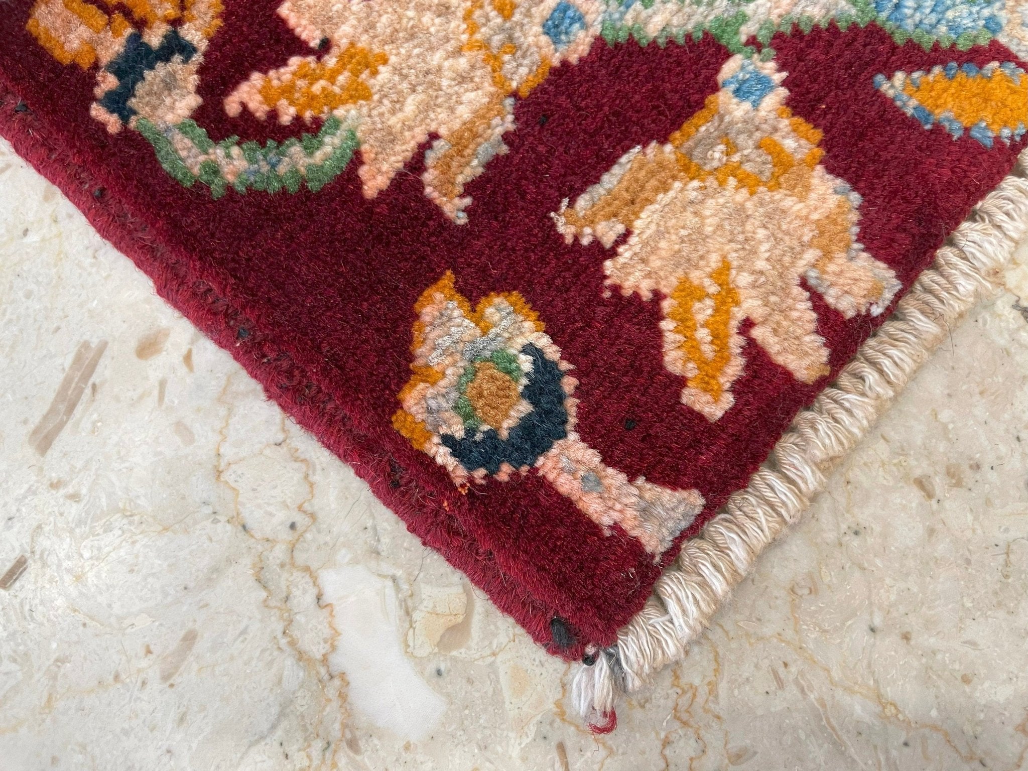 2x3 ft Birds Red Doormat Rug, Afghan Hand Knotted Soft wool Rug, Bedroom Rug, Small Rug, Tribal Rug, Kids Room Rug, Office Rug, Bathroom Rug - Jerm Rugs - Handmade Afghan Rug - Jerm Rugs