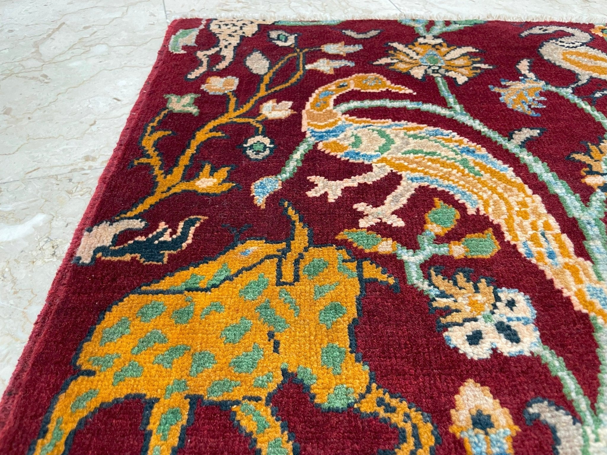 2x3 ft Birds Red Doormat Rug, Afghan Hand Knotted Soft wool Rug, Bedroom Rug, Small Rug, Tribal Rug, Kids Room Rug, Office Rug, Bathroom Rug - Jerm Rugs - Handmade Afghan Rug - Jerm Rugs