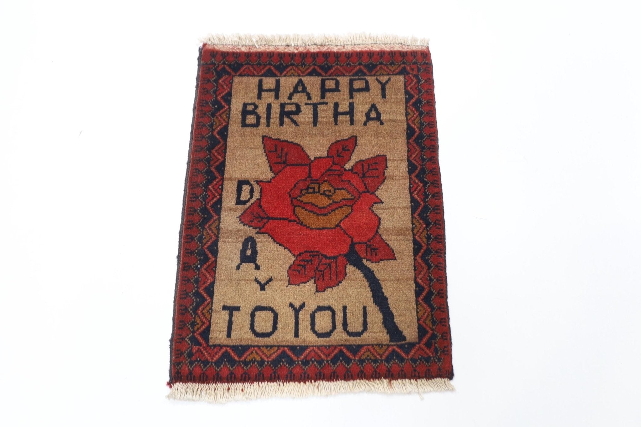 2x3 ft Happy Birthday Doormat Rug, Afghan Hand Knotted Soft wool Rug, Bedroom Rug, Small Rug, Kitchen Rug, Kids Room Rug, Bathroom Rug