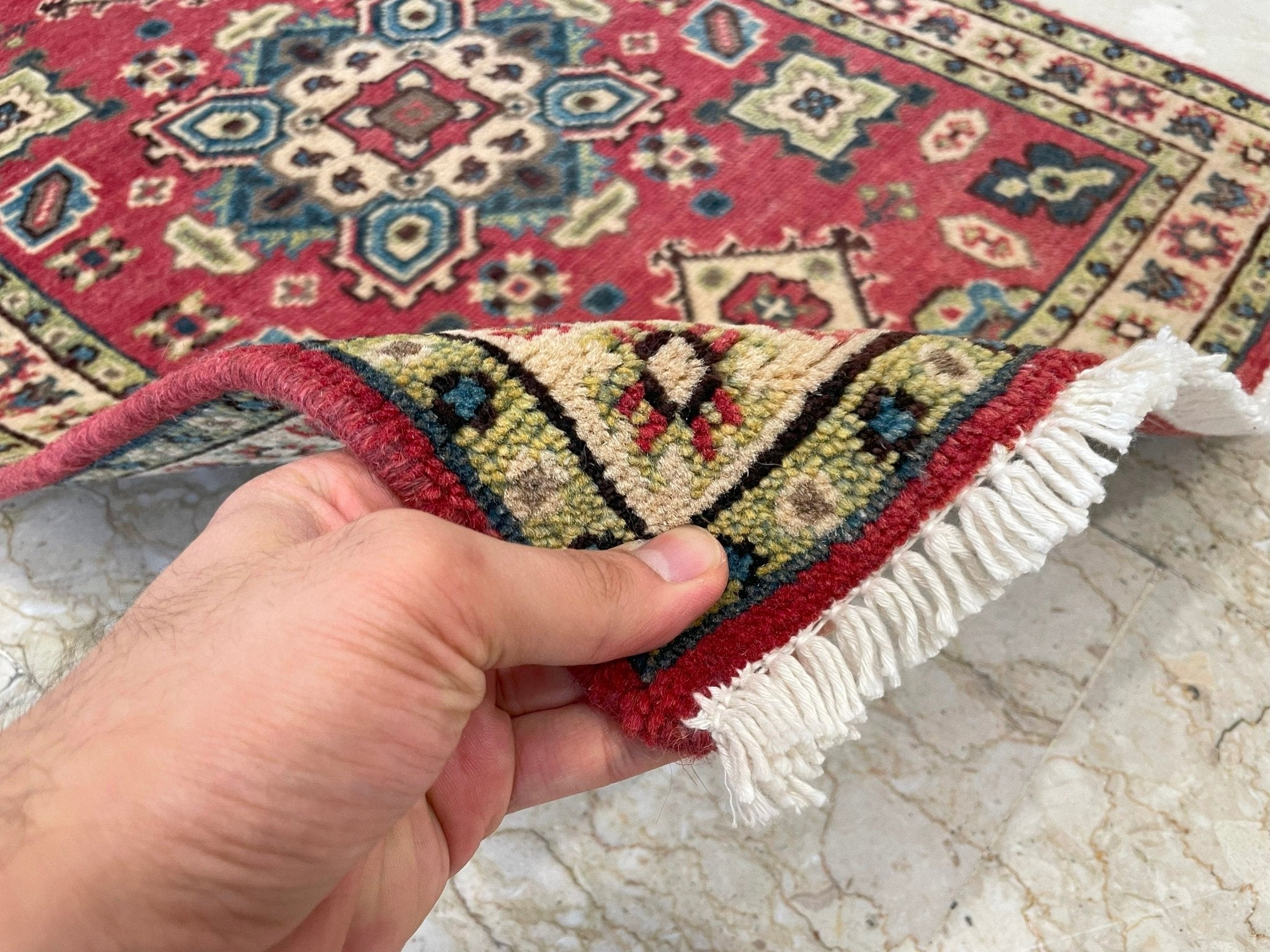 2x3 ft Kazak Doormat Rug, 1'11x2'10 ft Afghan Hand Knotted Rug, Bedroom Rug, Small Rug, Kitchen Rug, Kids Room Rug, Office Rug, Bathroom Rug - Jerm Rugs - Handmade Afghan Rug - Jerm Rugs