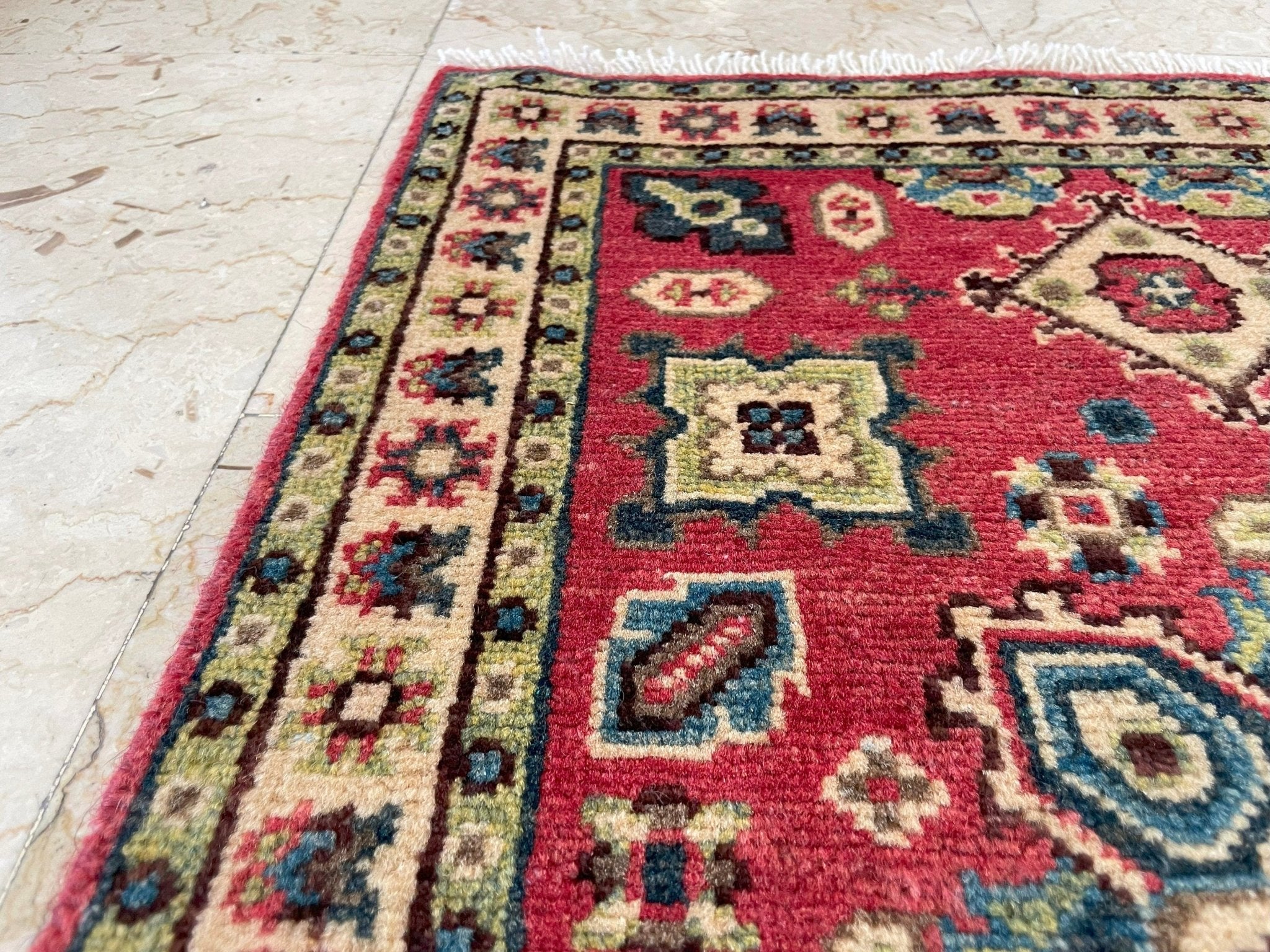 2x3 ft Kazak Doormat Rug, 1'11x2'10 ft Afghan Hand Knotted Rug, Bedroom Rug, Small Rug, Kitchen Rug, Kids Room Rug, Office Rug, Bathroom Rug - Jerm Rugs - Handmade Afghan Rug - Jerm Rugs