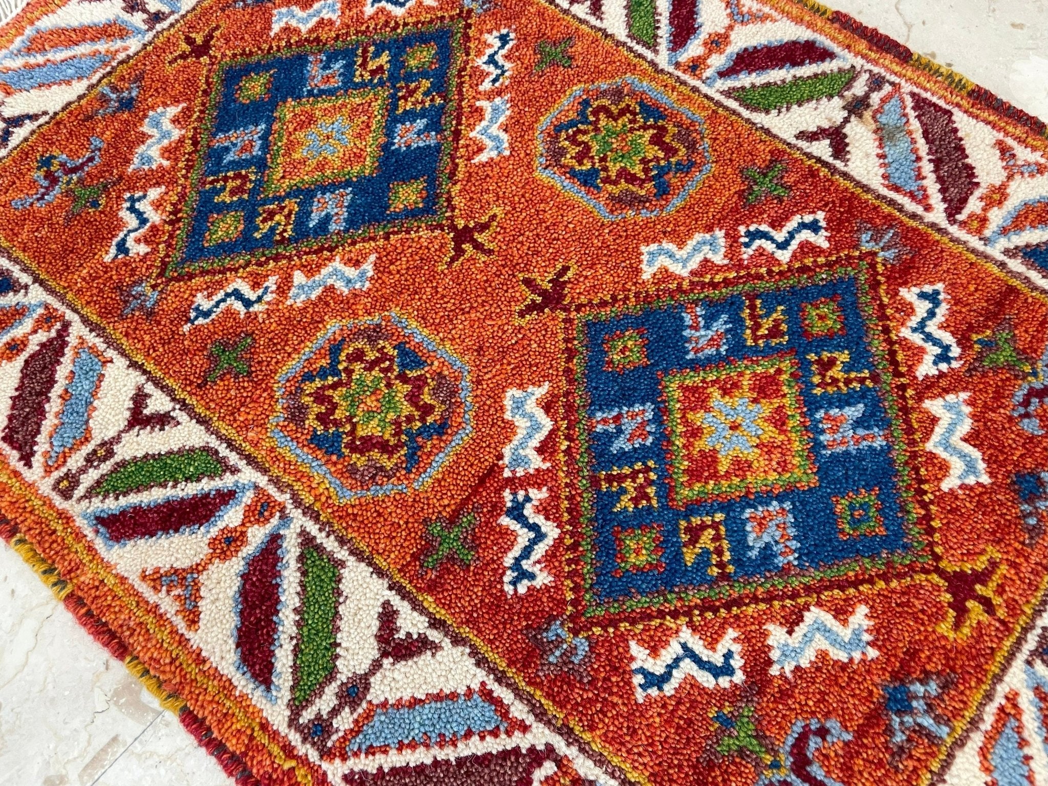 2x3 ft Kazak Doormat Rug, Afghan Hand Knotted Rug, Bedroom Rug, Small Rug, Kitchen Rug, Kids Room Rug, Office Rug, Bathroom Rug, - Jerm Rugs - Handmade Afghan Rug - Jerm Rugs