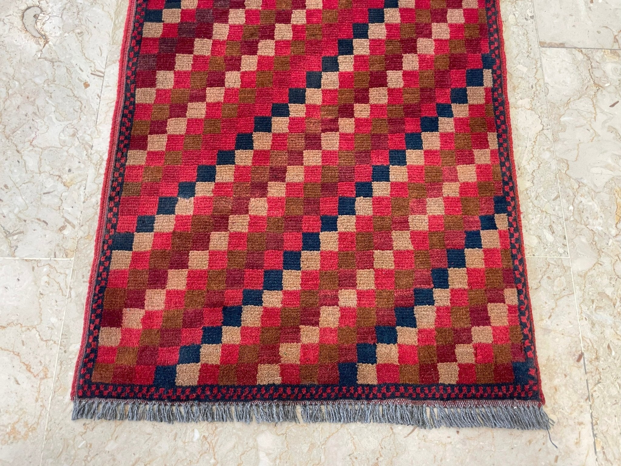 2x3 ft Red Doormat Rug, 1'9x3'4 ft Afghan Hand Knotted Soft wool Rug, Bedroom Rug, Small Rug, Kitchen Rug, Kids Room Rug, Office Rug, - Jerm Rugs - Handmade Afghan Rug - Jerm Rugs