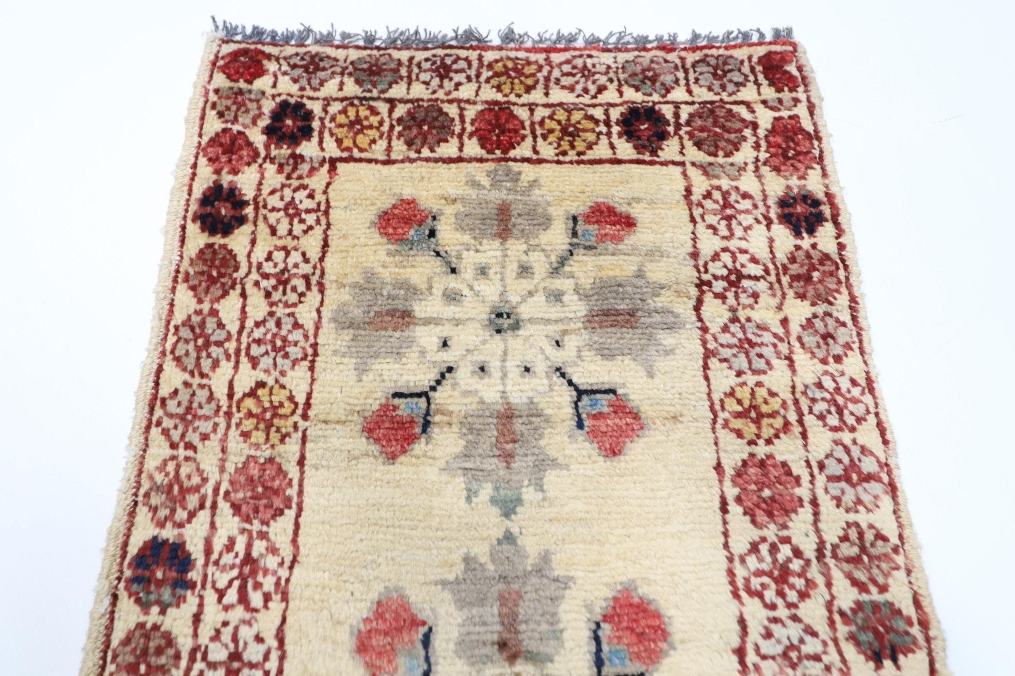 2x3 ft Zeigler Beige Doormat Rug, Afghan Hand Knotted Rug, Bedroom Rug, Small Rug, Kitchen Rug, Kids Room Rug, Office Rug, Bathroom Rug - Jerm Rugs - Handmade Afghan Rug - Jerm Rugs