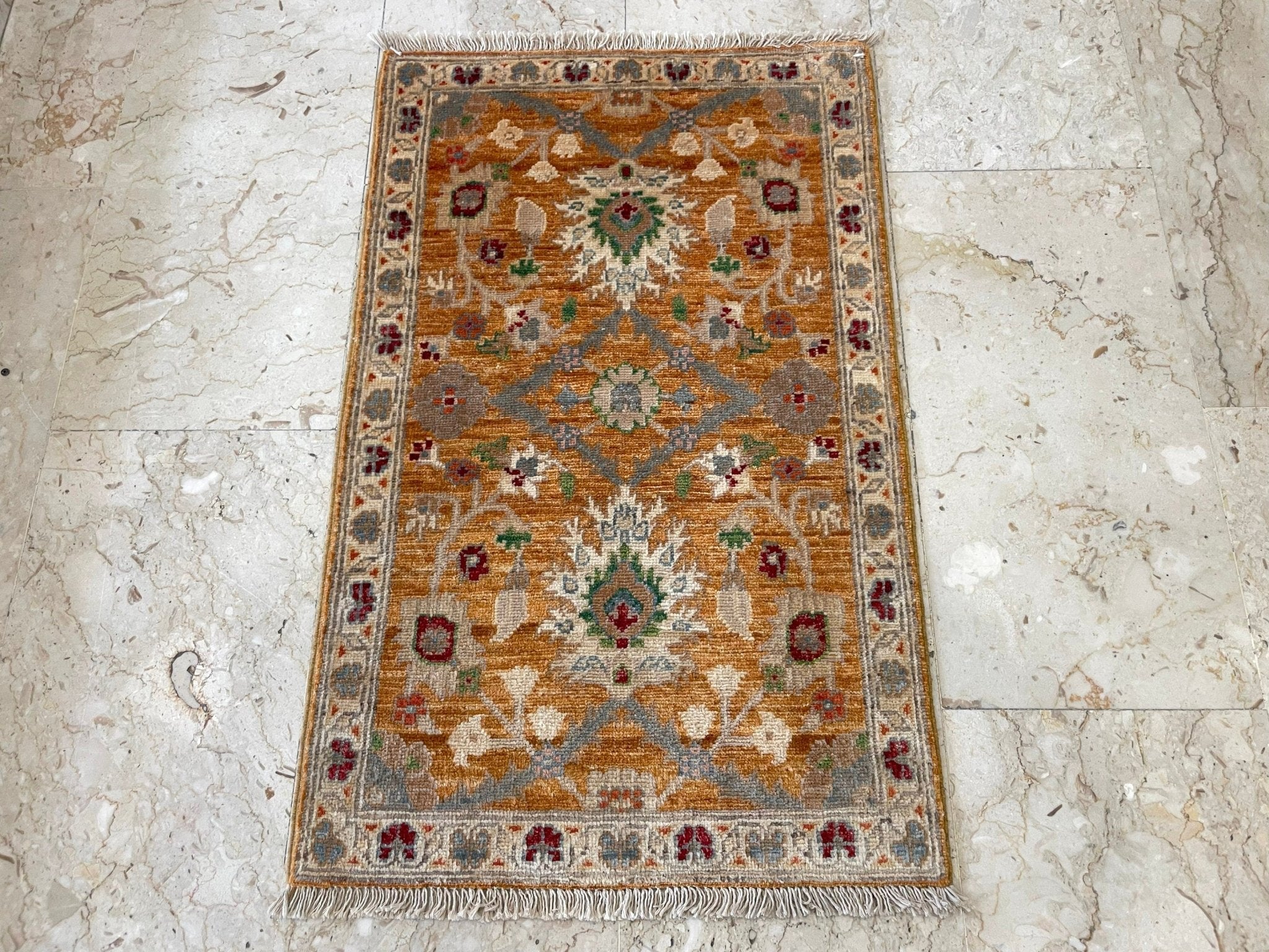 2x3 ft Zeigler Doormat Rug, 2'2x3'1 ft Afghan Hand Knotted Soft wool Rug, Bedroom Rug, Small Rug, Kitchen Rug, Kids Room Rug, Office Rug - Jerm Rugs - Handmade Afghan Rug - Jerm Rugs