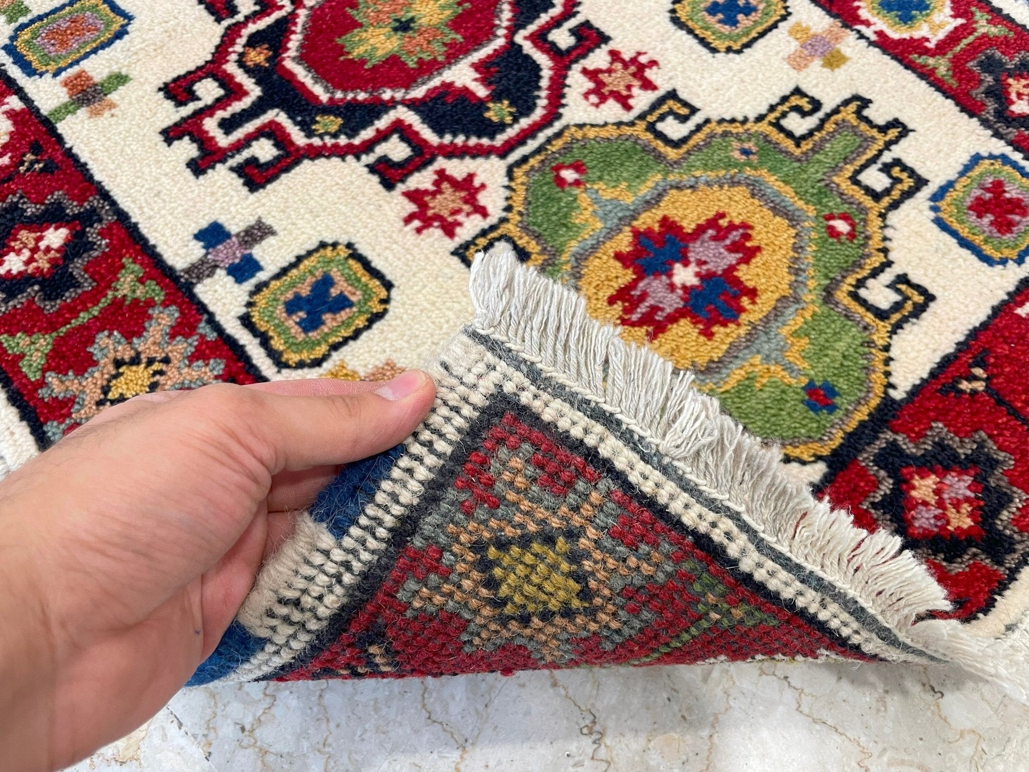 2x4 ft Kazak Doormat Rug, 2'2x3'10 ft Afghan Hand Knotted Soft wool Rug, Bedroom Rug, Small Rug, Kitchen Rug, Kids Room Rug, Office Rug - Jerm Rugs - Handmade Afghan Rug - Jerm Rugs