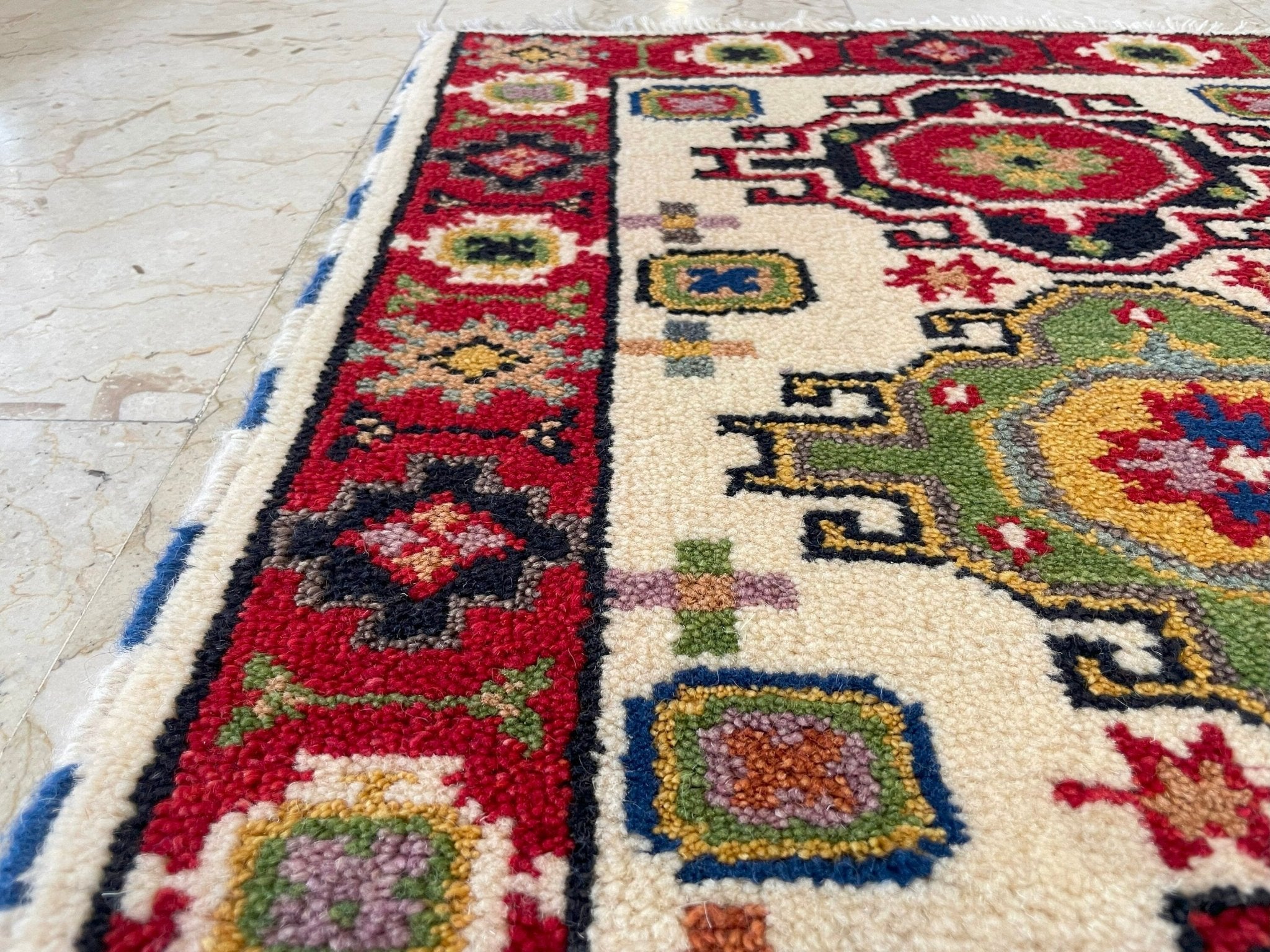 2x4 ft Kazak Doormat Rug, 2'2x3'10 ft Afghan Hand Knotted Soft wool Rug, Bedroom Rug, Small Rug, Kitchen Rug, Kids Room Rug, Office Rug - Jerm Rugs - Handmade Afghan Rug - Jerm Rugs