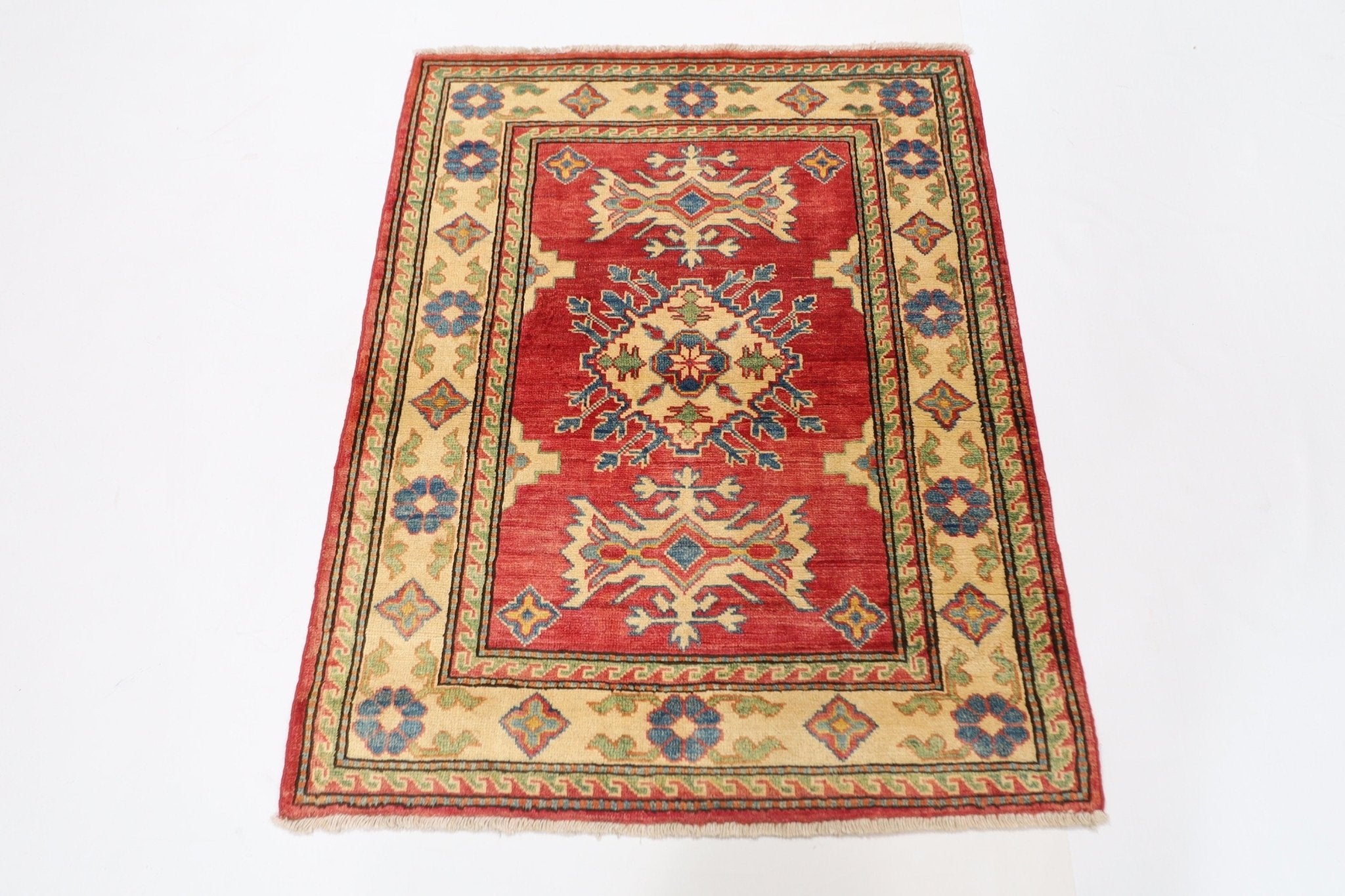 3x4 ft Kazak Red Area Rug, 2'10x3'10 ft Afghan Hand knotted Rug, Tribal Rug, Rug For Living Room, Kids Room Rug, bedroom Rug, Entryway Rug