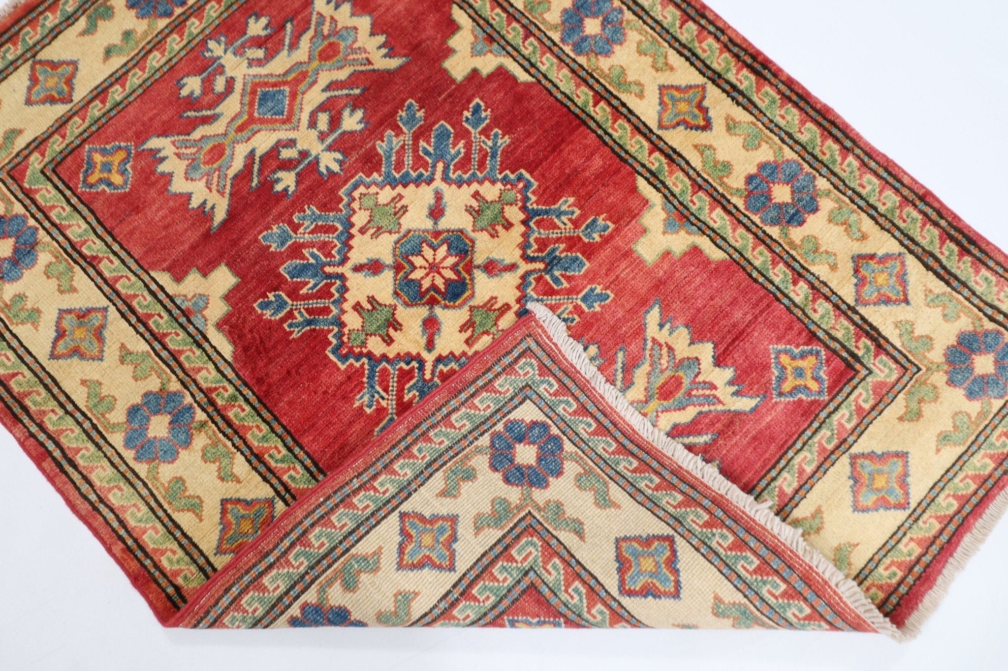 3x4 ft Kazak Red Area Rug, 2'10x3'10 ft Afghan Hand knotted Rug, Tribal Rug, Rug For Living Room, Kids Room Rug, bedroom Rug, Entryway Rug - Jerm Rugs - Handmade Afghan Rug - Jerm Rugs