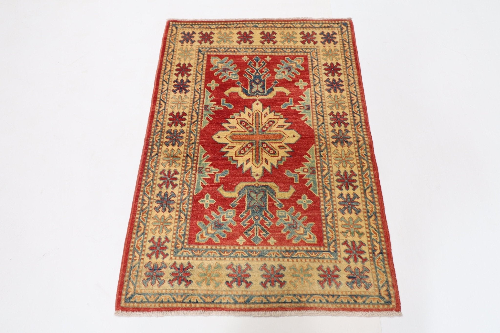 3x4 ft Kazak Red Area Rug, 2'10x4'2 Afghan Hand knotted Rug, Tribal Rug, Rug For Living Room, Kids Room Rug, bedroom Rug,Entryway Rug