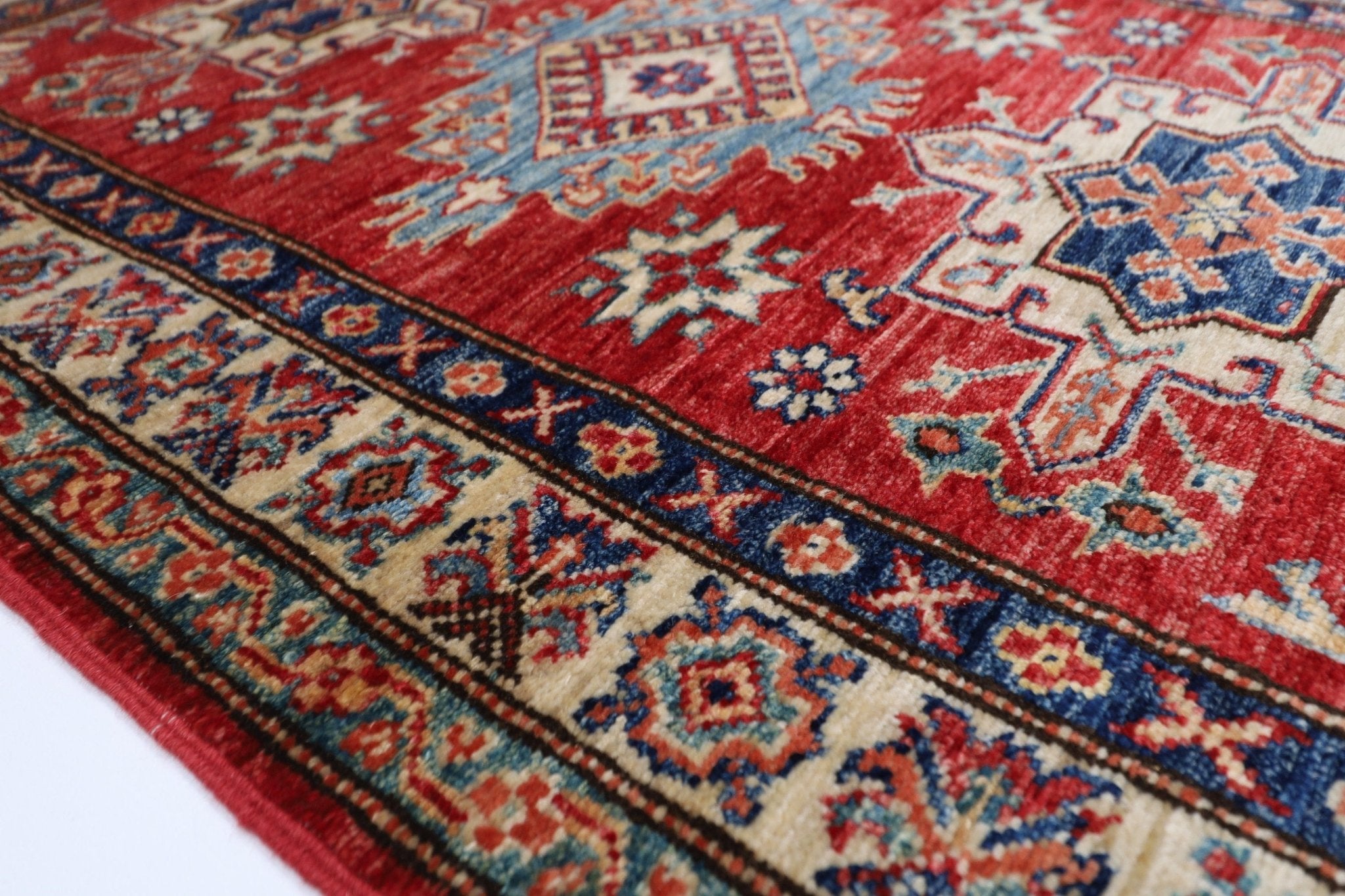 3x4 ft Kazak Red Area Rug, 2'8x4 Afghan Hand Knotted Soft wool Rug, Bedroom Rug, Living Room Rug, Kitchen Rug, Kids Room Rug, Office Rug - Jerm Rugs - Handmade Afghan Rug - Jerm Rugs