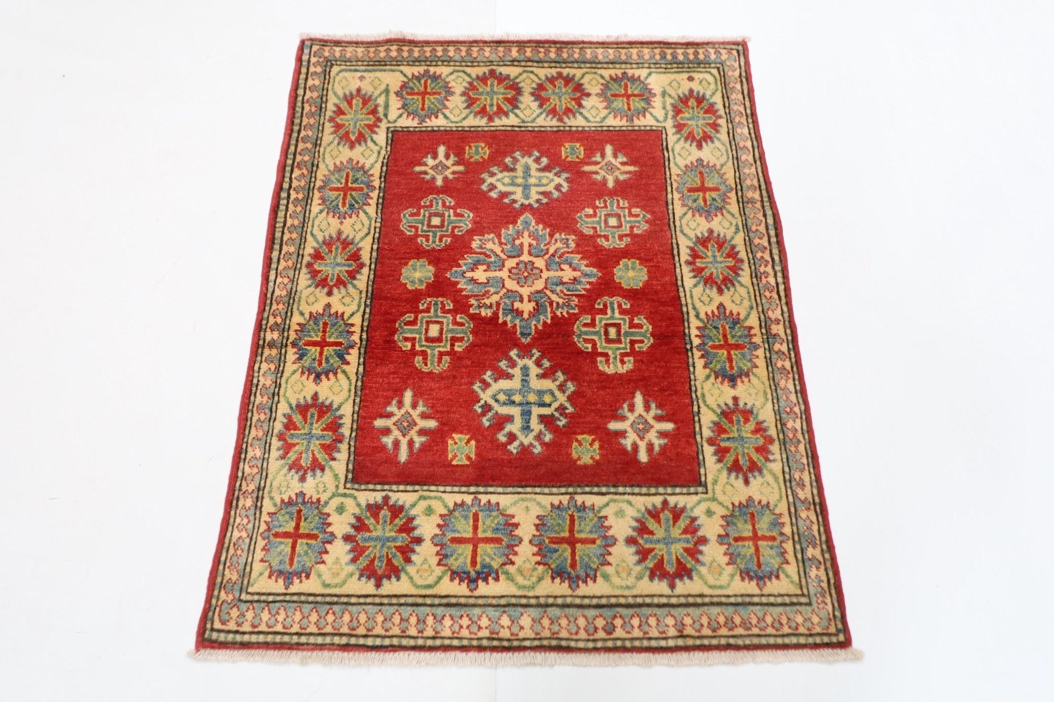 3x4 ft Kazak Red Tribal Doormat Rug, Afghan Hand Knotted Rug, Bedroom Rug, Kitchen Rug, Kids Room Rug, Small Rug, Bathroom Rug, Boha Rug, - Jerm Rugs - Handmade Afghan Rug - Jerm Rugs