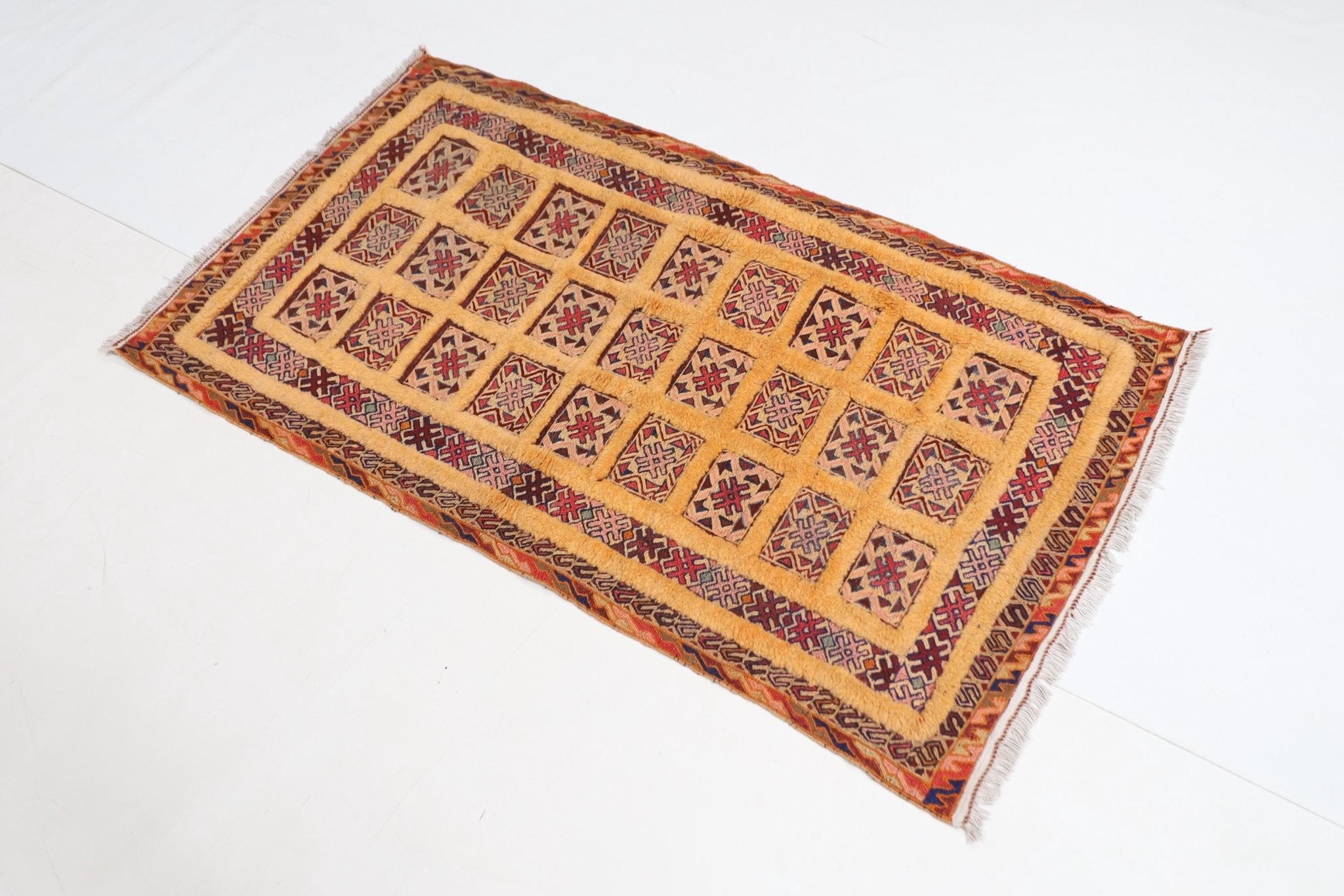 3x4 ft Tribal Flat Weaved Small Carpet Kilim | 2'8x4'7 ft Hand Knotted Kilim | Doormat Kilim | Afghan Rug | Sumak Kilim | Bathroom Kilim