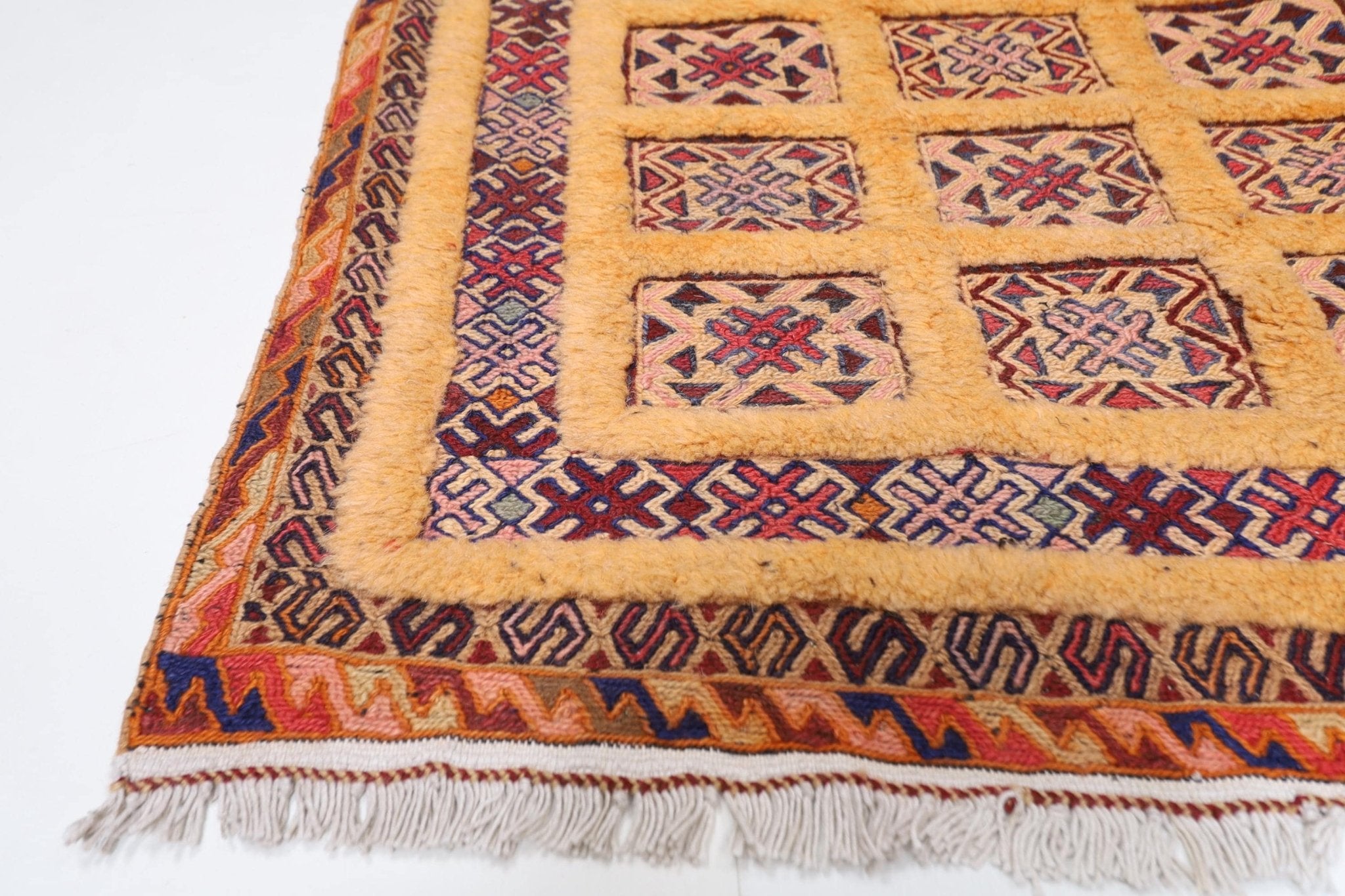 3x4 ft Tribal Flat Weaved Small Carpet Kilim | 2'8x4'7 ft Hand Knotted Kilim | Doormat Kilim | Afghan Rug | Sumak Kilim | Bathroom Kilim - Jerm Rugs - Handmade Afghan Rug - Jerm Rugs