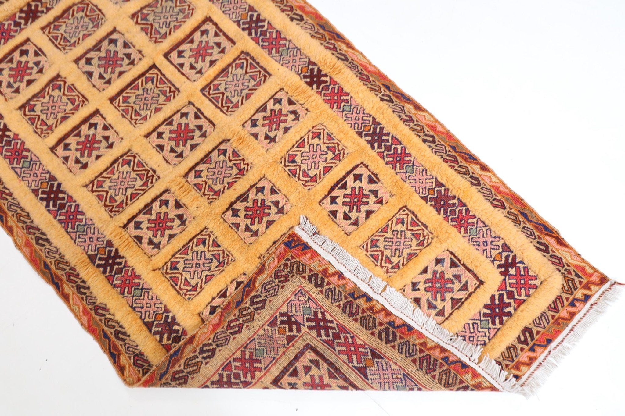 3x4 ft Tribal Flat Weaved Small Carpet Kilim | 2'8x4'7 ft Hand Knotted Kilim | Doormat Kilim | Afghan Rug | Sumak Kilim | Bathroom Kilim - Jerm Rugs - Handmade Afghan Rug - Jerm Rugs