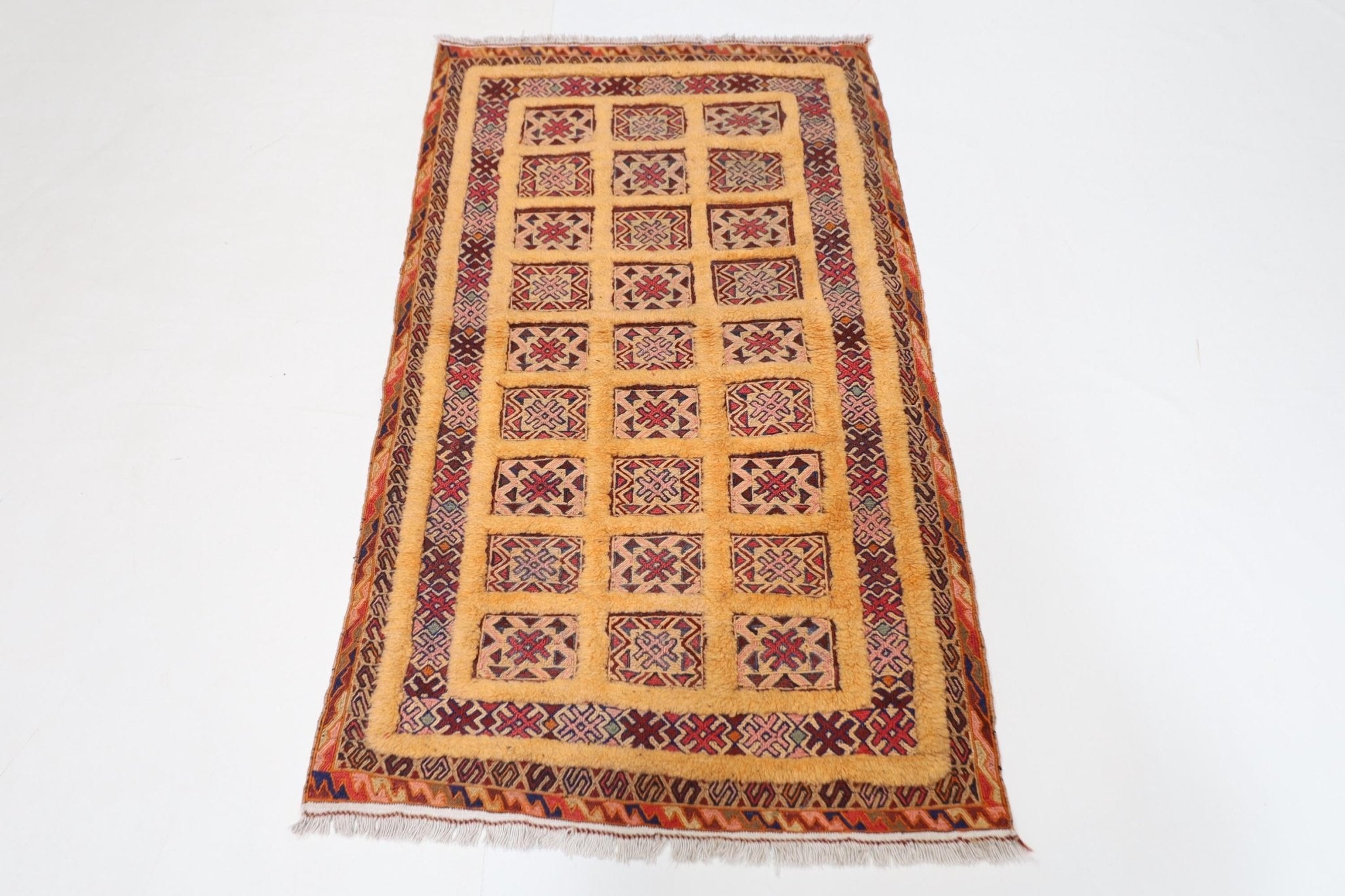 3x4 ft Tribal Flat Weaved Small Carpet Kilim | 2'8x4'7 ft Hand Knotted Kilim | Doormat Kilim | Afghan Rug | Sumak Kilim | Bathroom Kilim