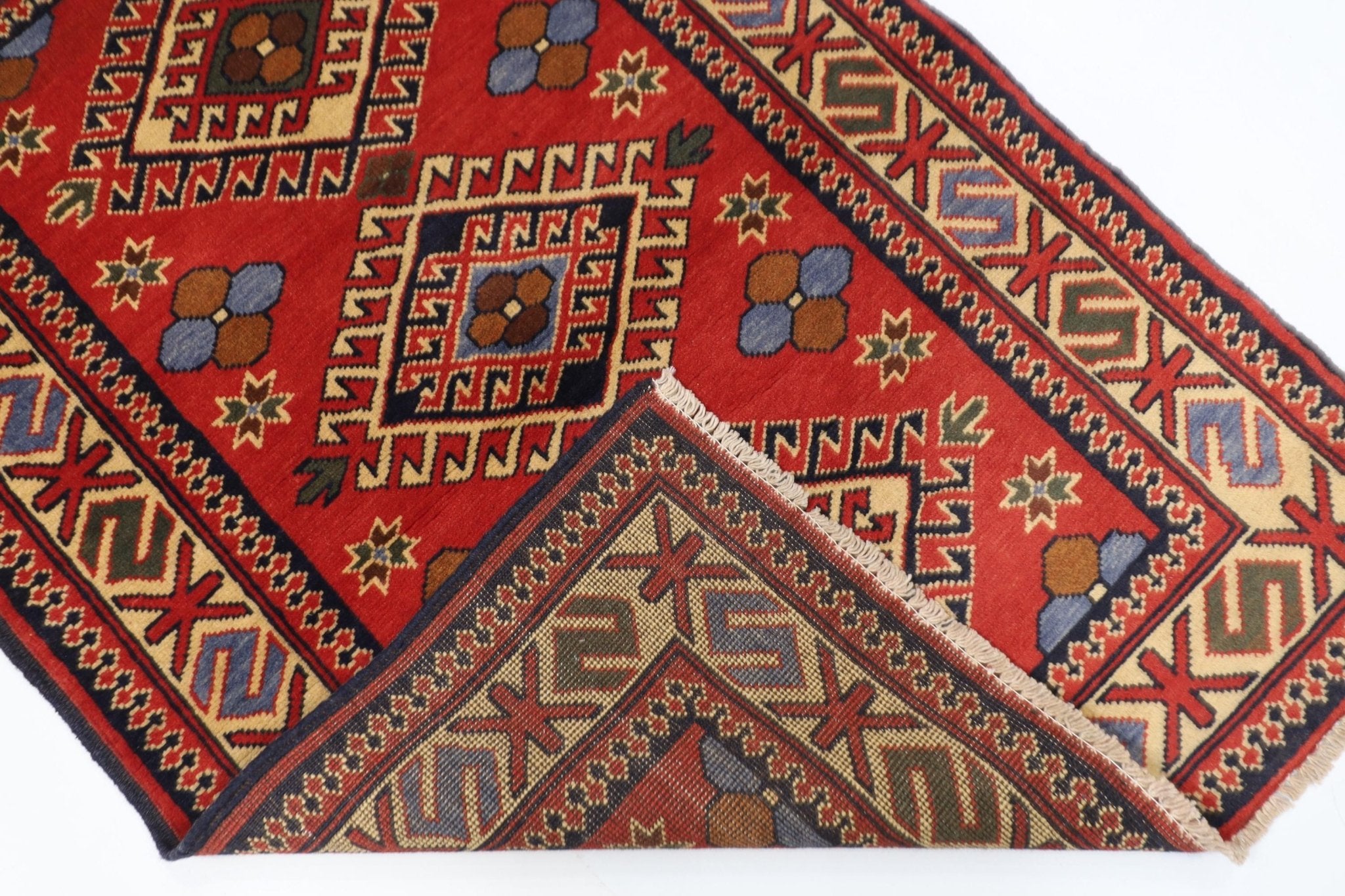 3x4 Red Kazak Doormat Rug 2'9x4 ft Afghan Hand Knotted Rug | Rug For Living Room | Home Decoration | Kids room Rug | bathroom Rug | - Jerm Rugs - Handmade Afghan Rug - Jerm Rugs