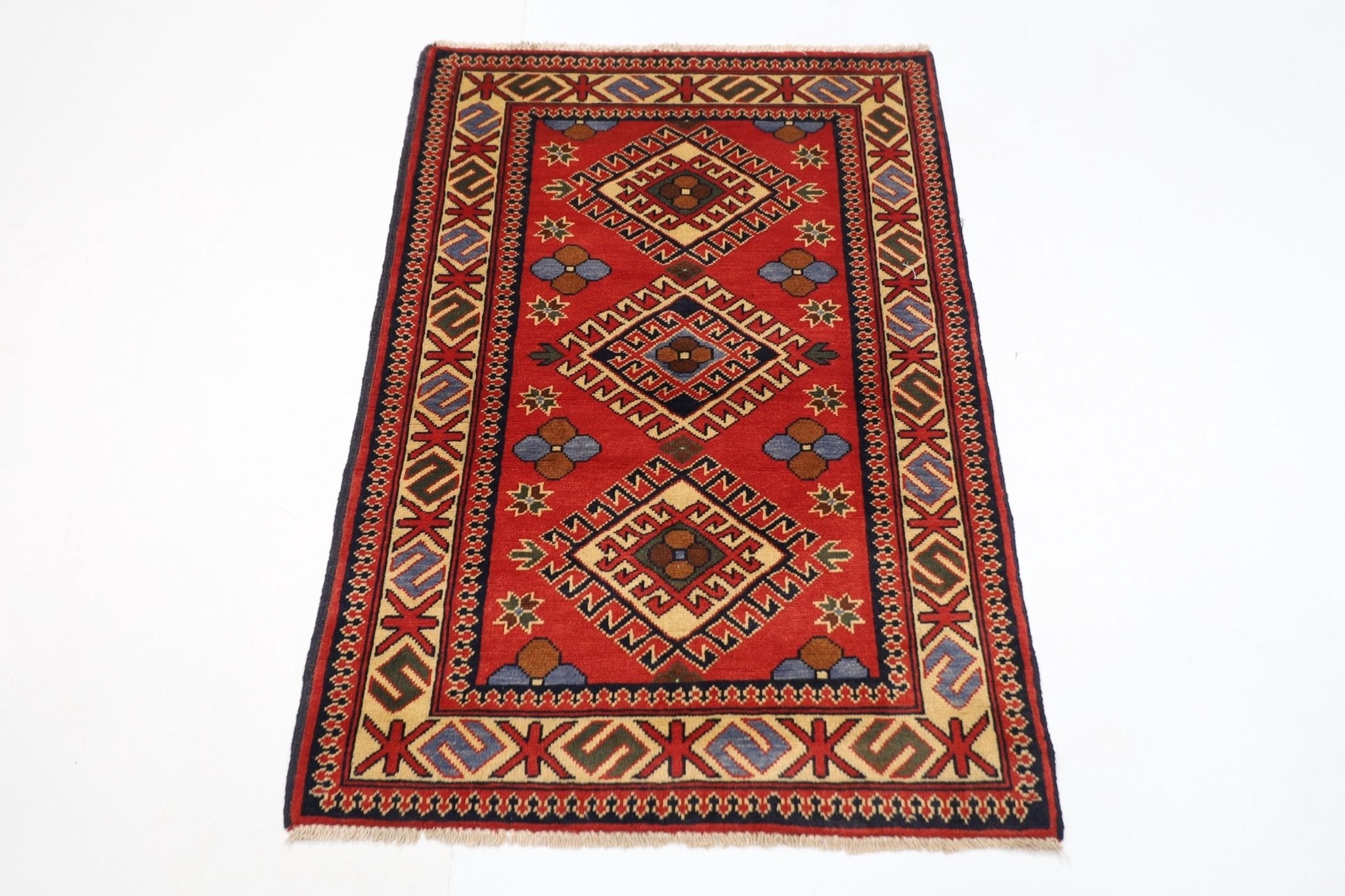 3x4 Red Kazak Doormat Rug 2'9x4 ft Afghan Hand Knotted Rug | Rug For Living Room | Home Decoration | Kids room Rug | bathroom Rug |