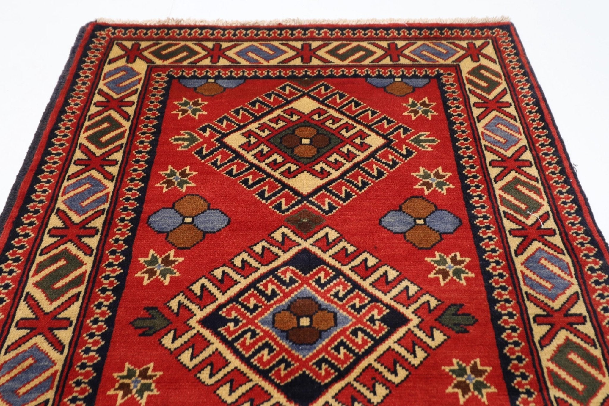 3x4 Red Kazak Doormat Rug 2'9x4 ft Afghan Hand Knotted Rug | Rug For Living Room | Home Decoration | Kids room Rug | bathroom Rug | - Jerm Rugs - Handmade Afghan Rug - Jerm Rugs