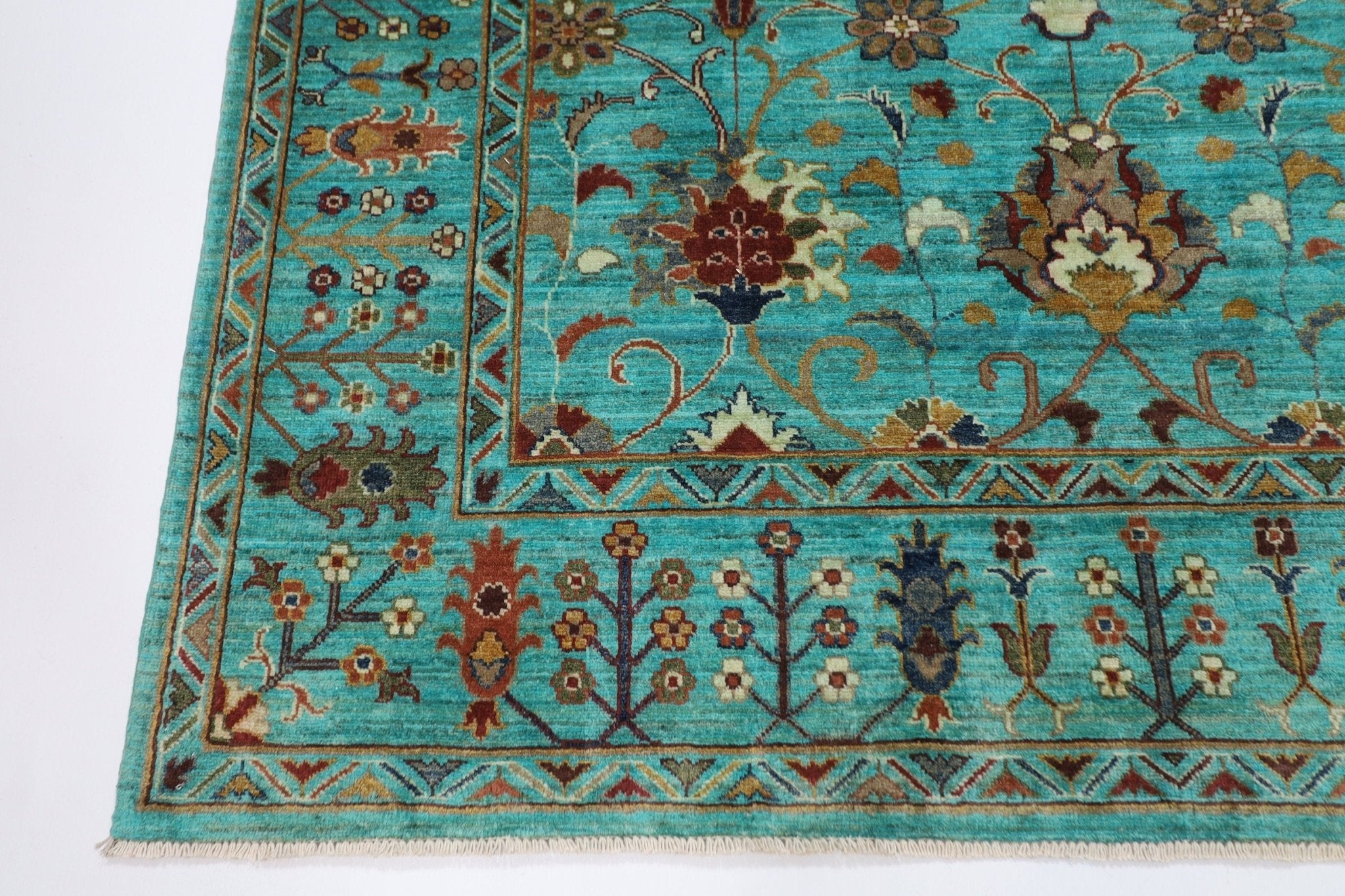 Afghan Sultani - 6'2" x 9'1" (186 x 276 cm) Turquoise Area Rug - Jerm Rugs - Handmade Afghan Rug - Jerm Rugs