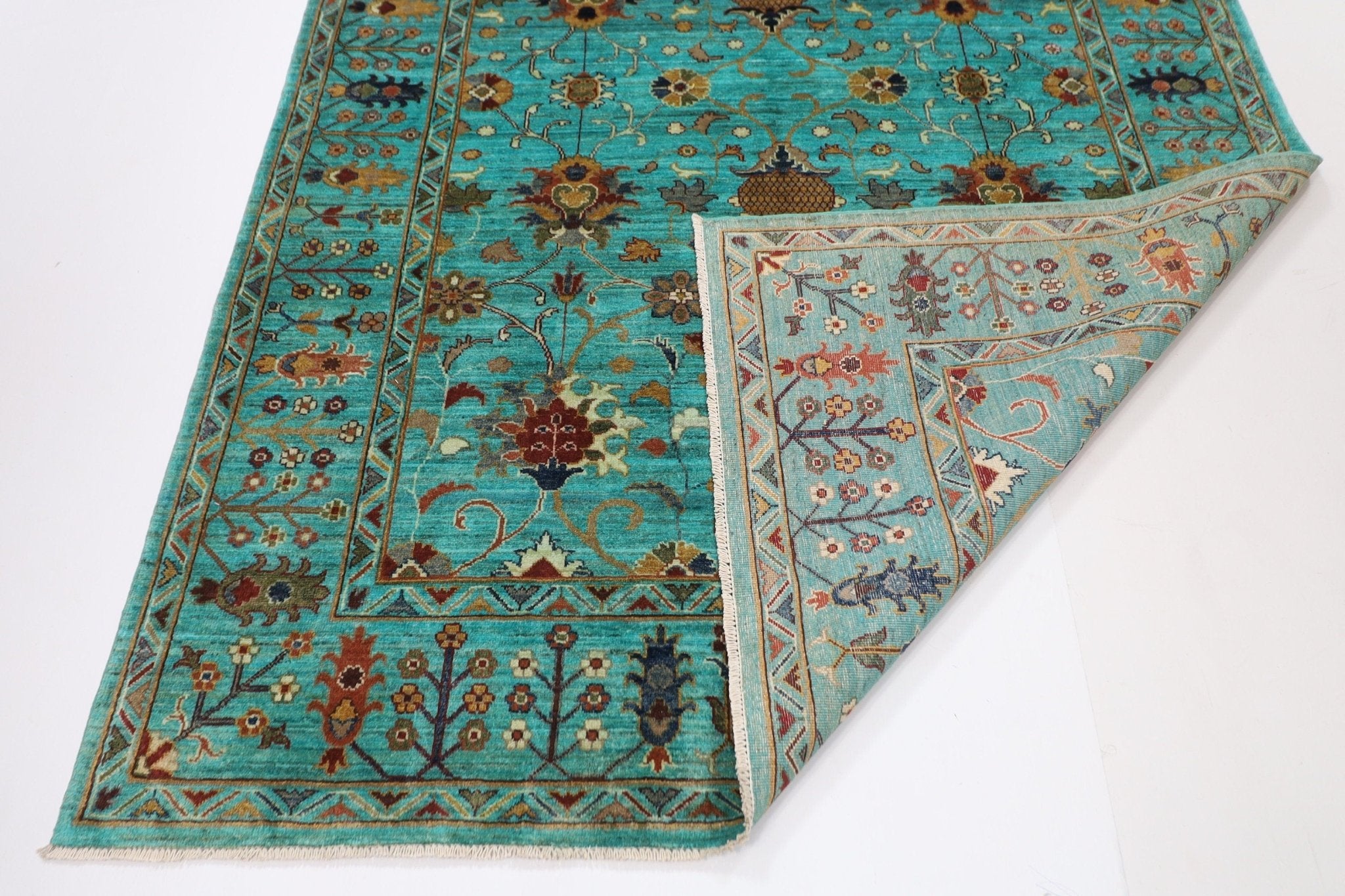 Afghan Sultani - 6'2" x 9'1" (186 x 276 cm) Turquoise Area Rug - Jerm Rugs - Handmade Afghan Rug - Jerm Rugs