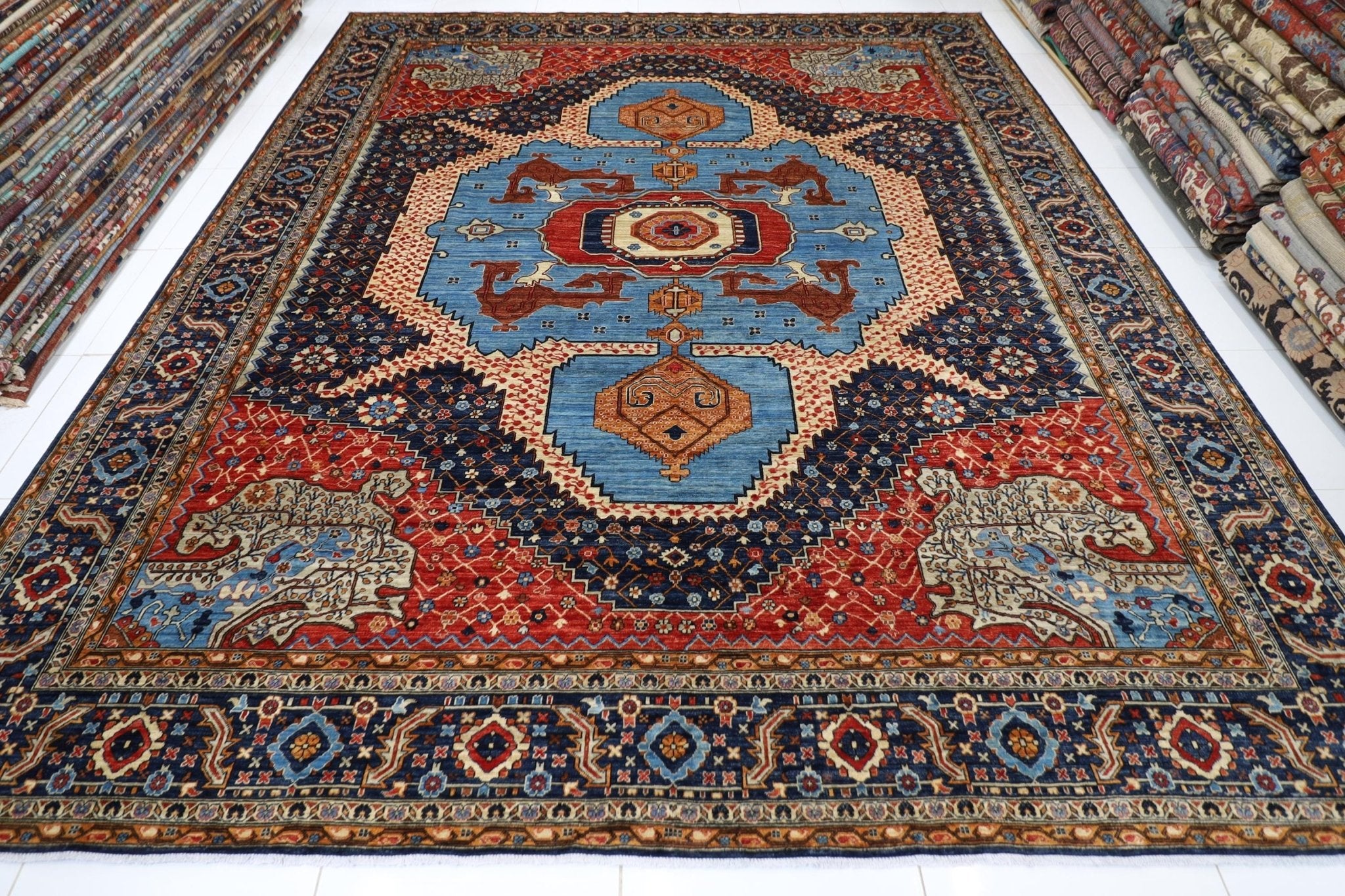 Aryana 12x15 ft Hariz Blue Area Rug, Afghan Hand knotted Veg Dye Wool Rug, living room Rug, Large Size Rug, Bedroom Rug,Dining Room Rug - Jerm Rugs - Jerm Rugs