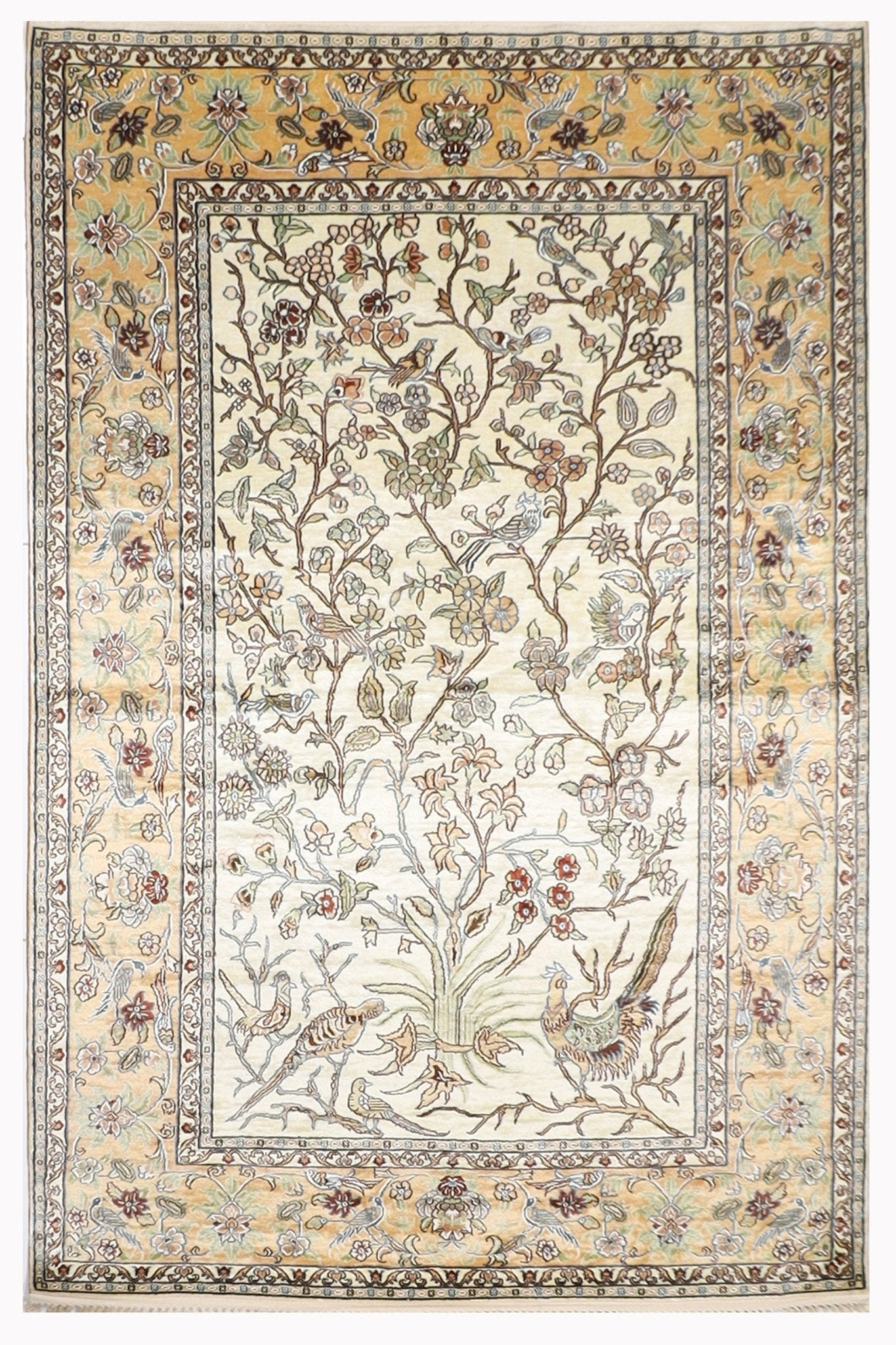 Birds - 125 x 197 cm (4.1 x 6.6 ft) Silk Handmade Area Rug