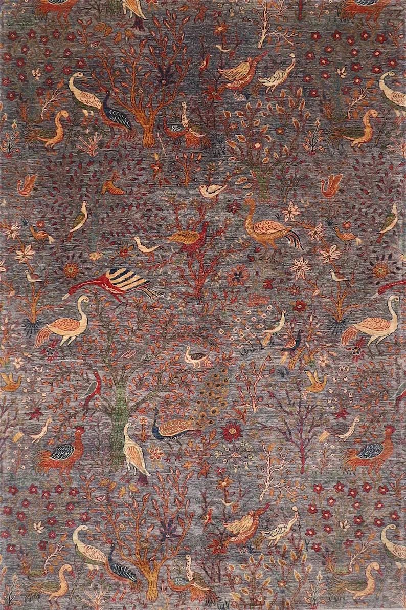 Birds - 201 x 297 cm, 6.8 x 9.9 ft Hand-Knotted Afghan Rug