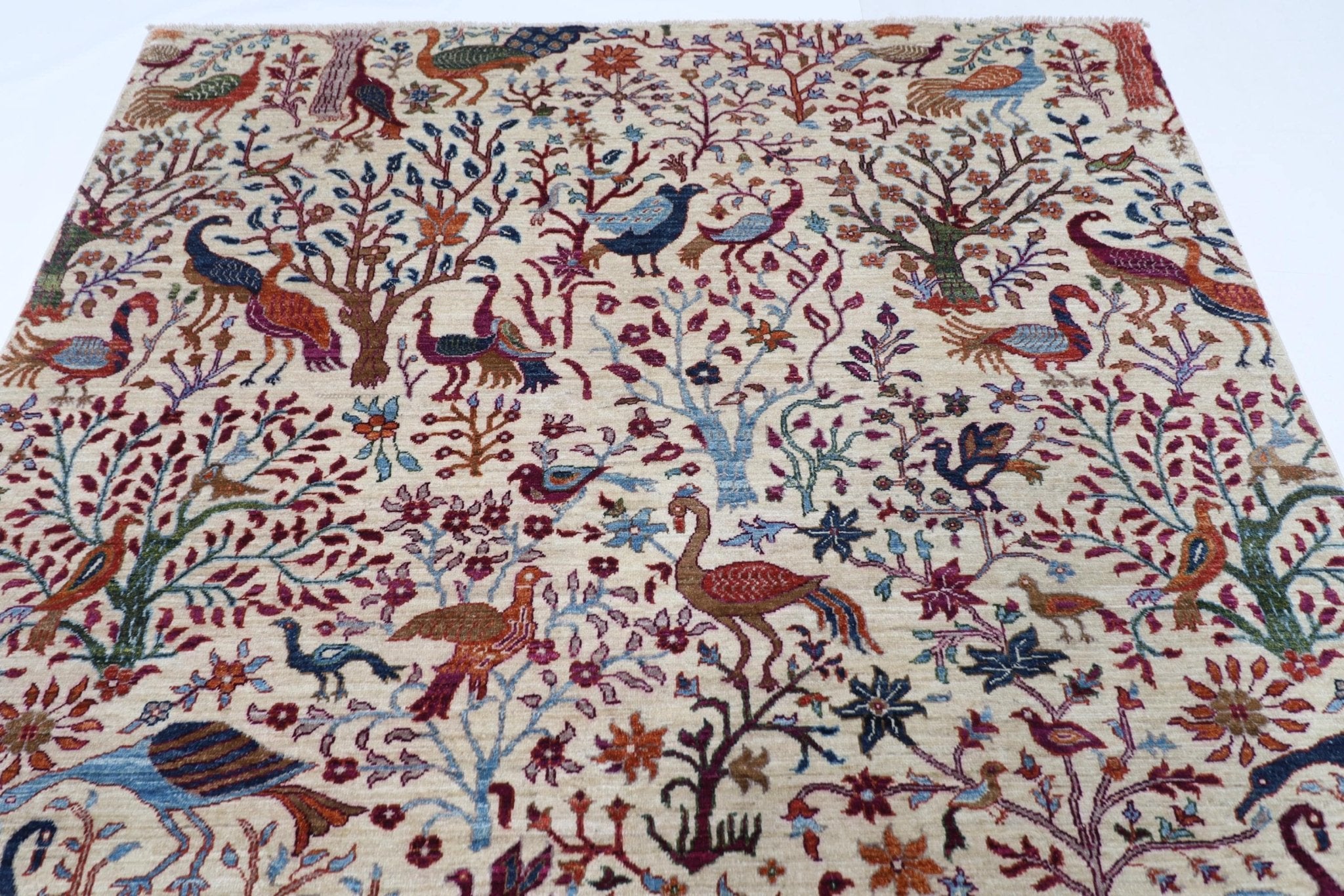 Birds - 202 x 294 cm, 6.8 x 9.8 ft Hand - Knotted Afghan Wool Area Rug - Jerm Rugs - Jerm Rugs