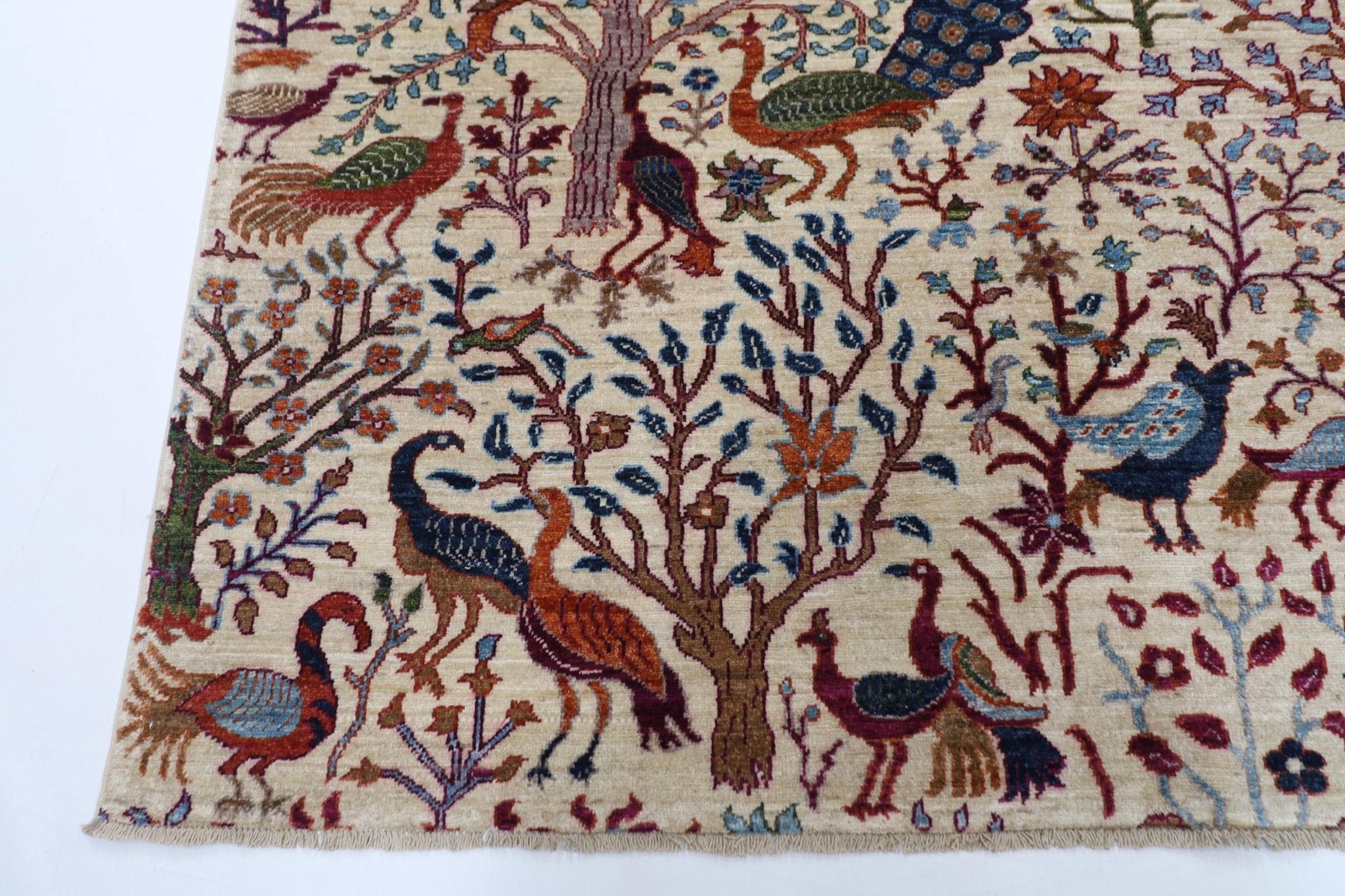 Birds - 202 x 294 cm, 6.8 x 9.8 ft Hand - Knotted Afghan Wool Area Rug - Jerm Rugs - Jerm Rugs