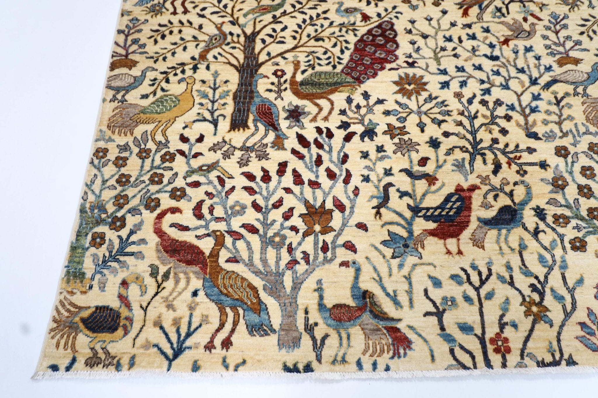 Birds - 246x296 cm, 8.1x9.9 ft Hand - Knotted Afghan Area Rug - Jerm Rugs - Jerm Rugs