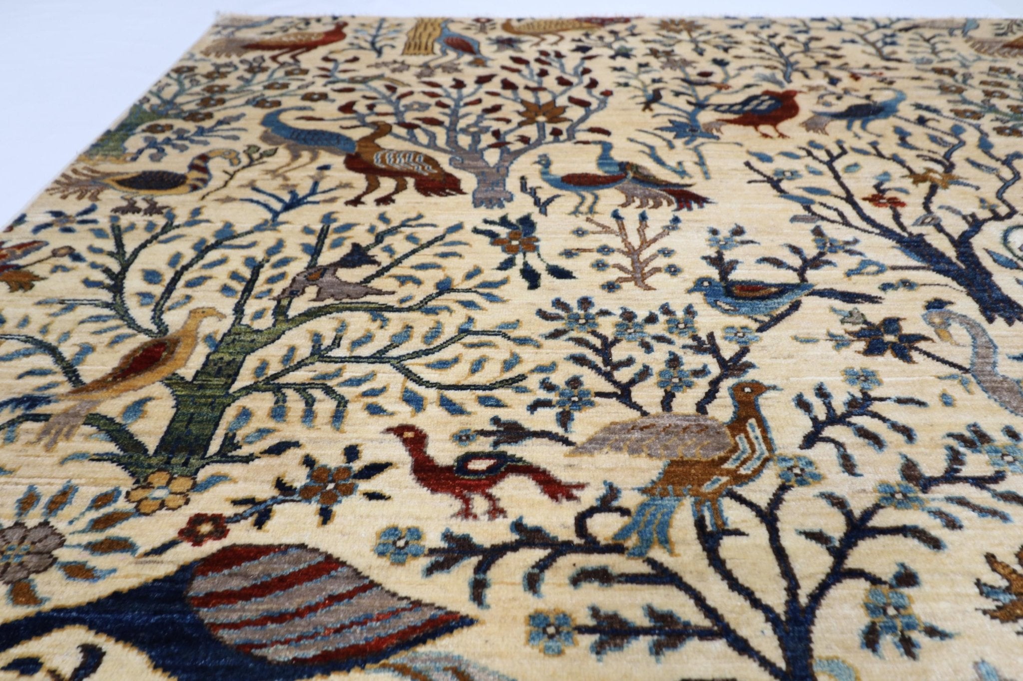 Birds - 246x296 cm, 8.1x9.9 ft Hand - Knotted Afghan Area Rug - Jerm Rugs - Jerm Rugs