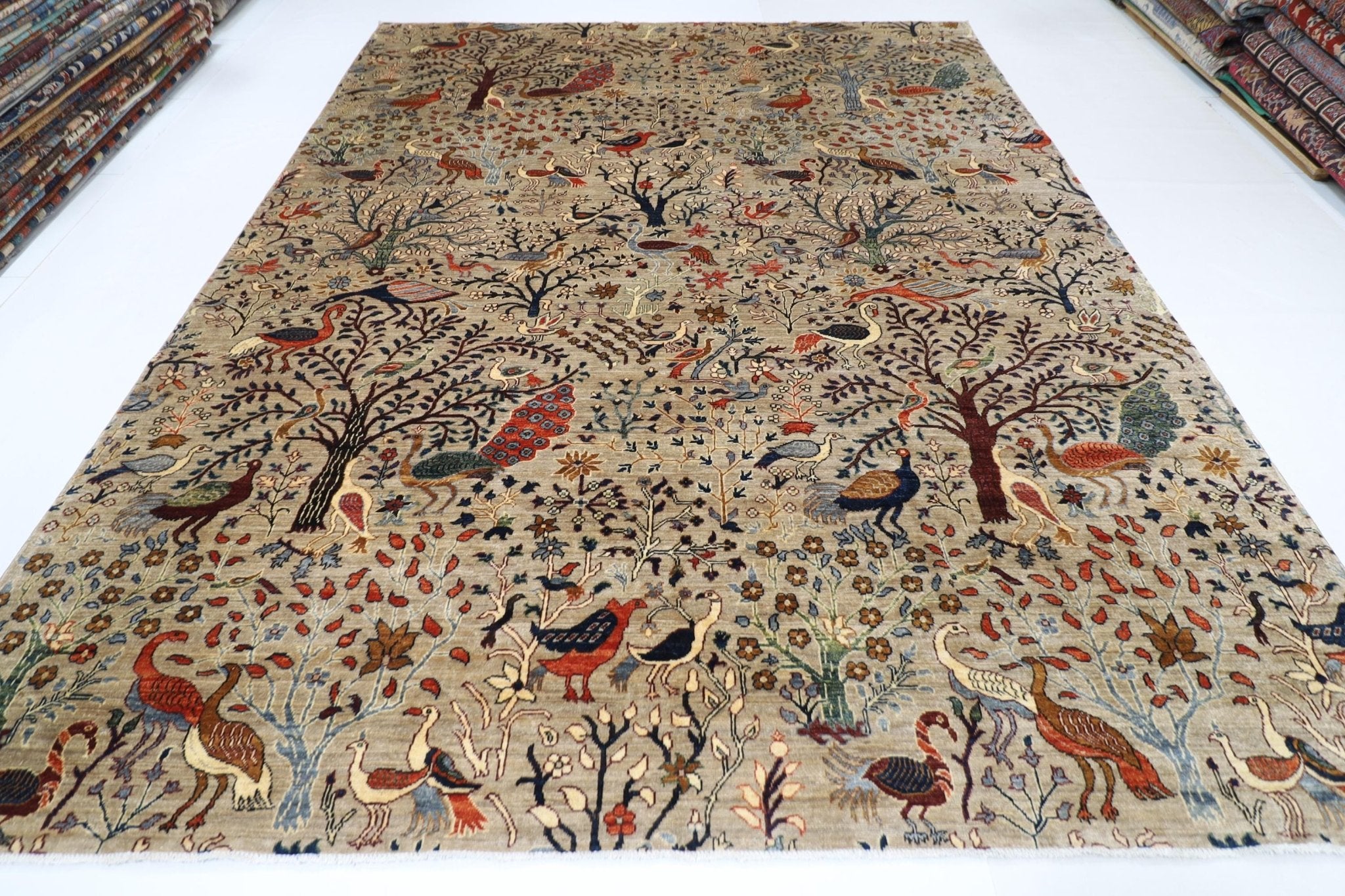 Birds - 269 x 354 cm, 8'10 x 11'8 ft Hand - Knotted Afghan Rug - Jerm Rugs - Jerm Rugs