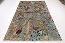 Birds Soft Blue Area Rug - 5.11 x 9 ft (179 x 273 cm) - Jerm Rugs - Handmade Afghan Rug - Jerm Rugs