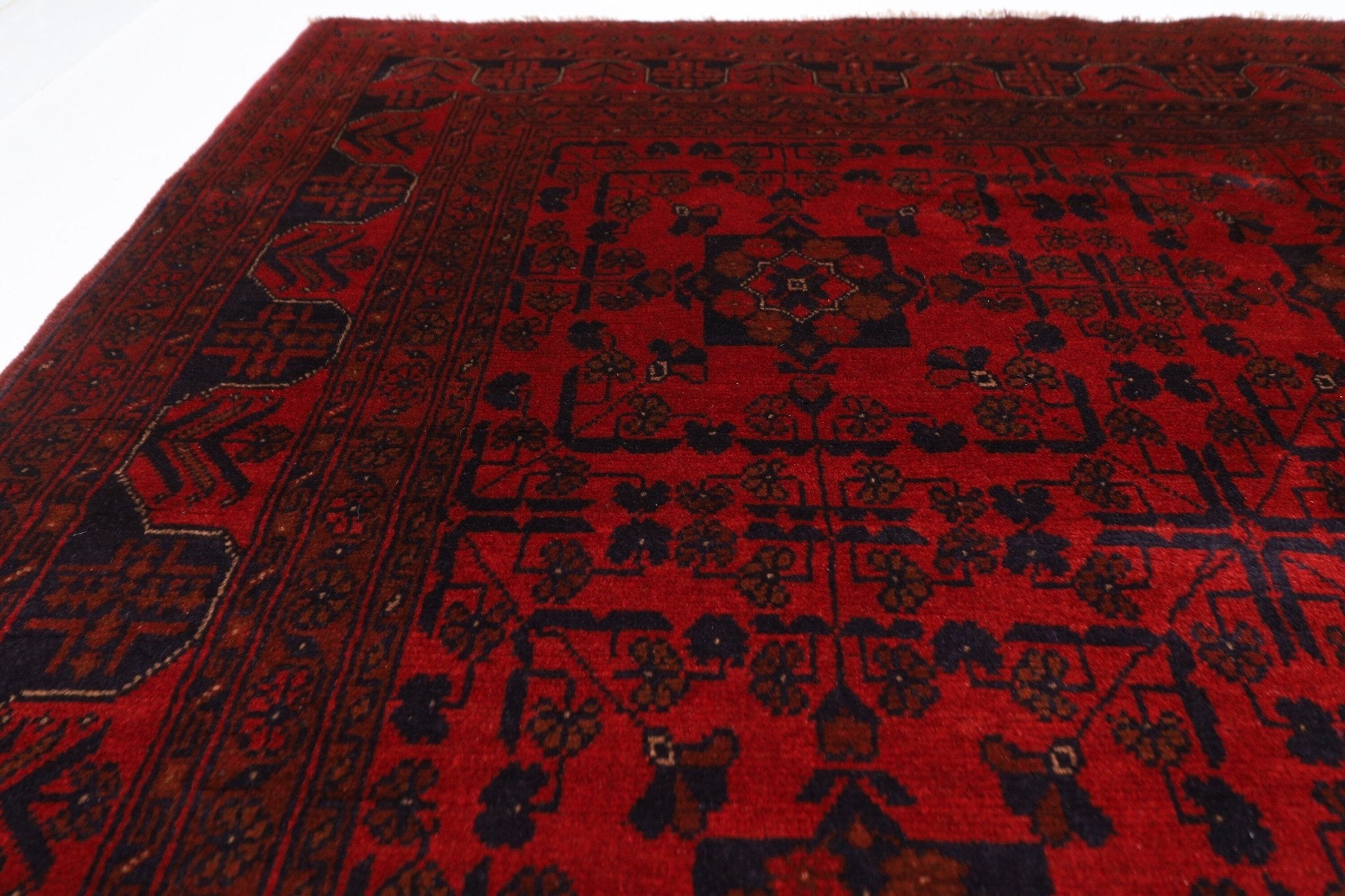 Bokhara - 174x240 cm (5.9x7.11 ft) Hand - Knotted Afghan Wool Rug in Vibrant Red - Jerm Rugs - Handmade Afghan Rug - Jerm Rugs