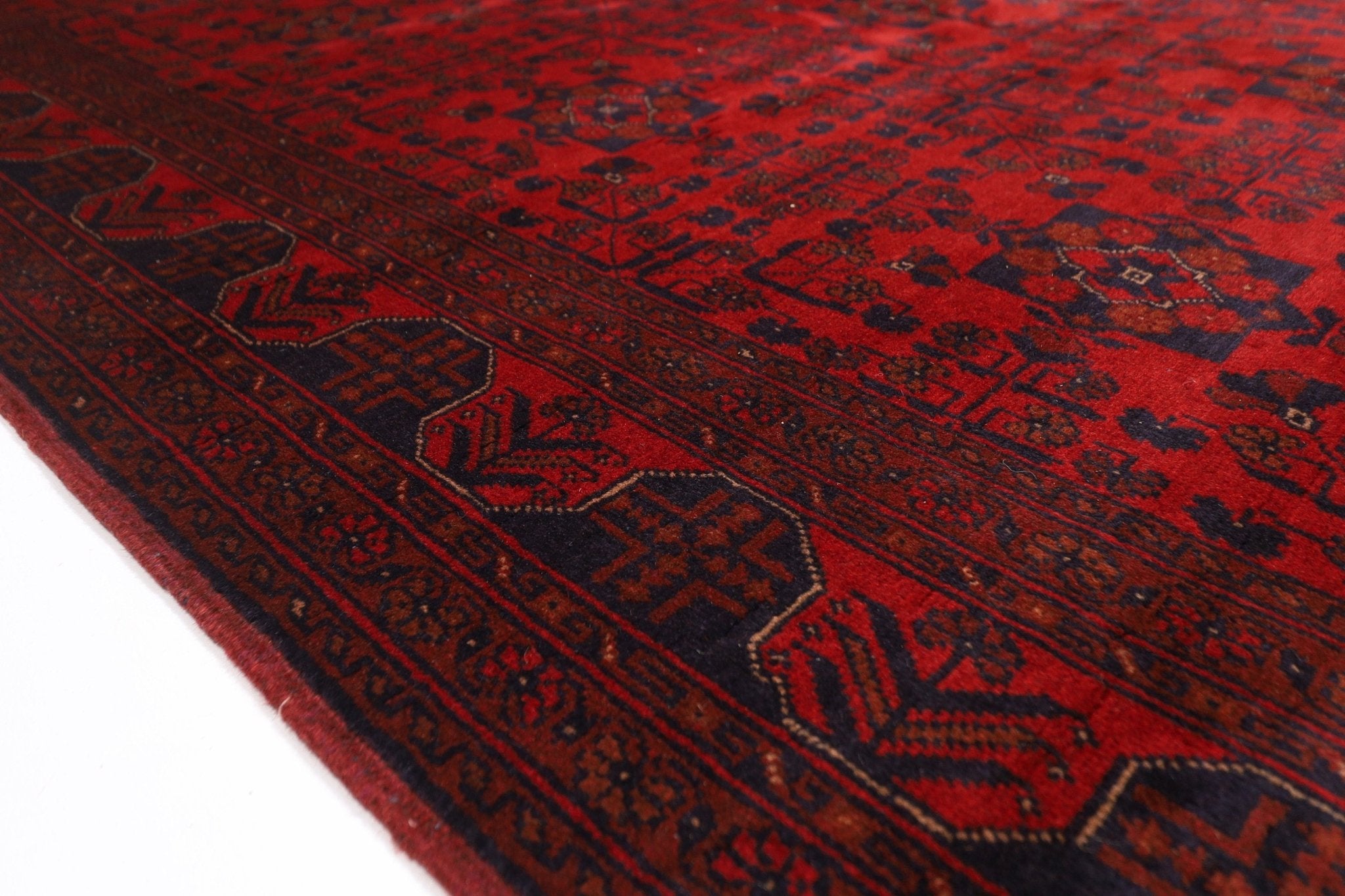 Bokhara - 174x240 cm (5.9x7.11 ft) Hand - Knotted Afghan Wool Rug in Vibrant Red - Jerm Rugs - Handmade Afghan Rug - Jerm Rugs