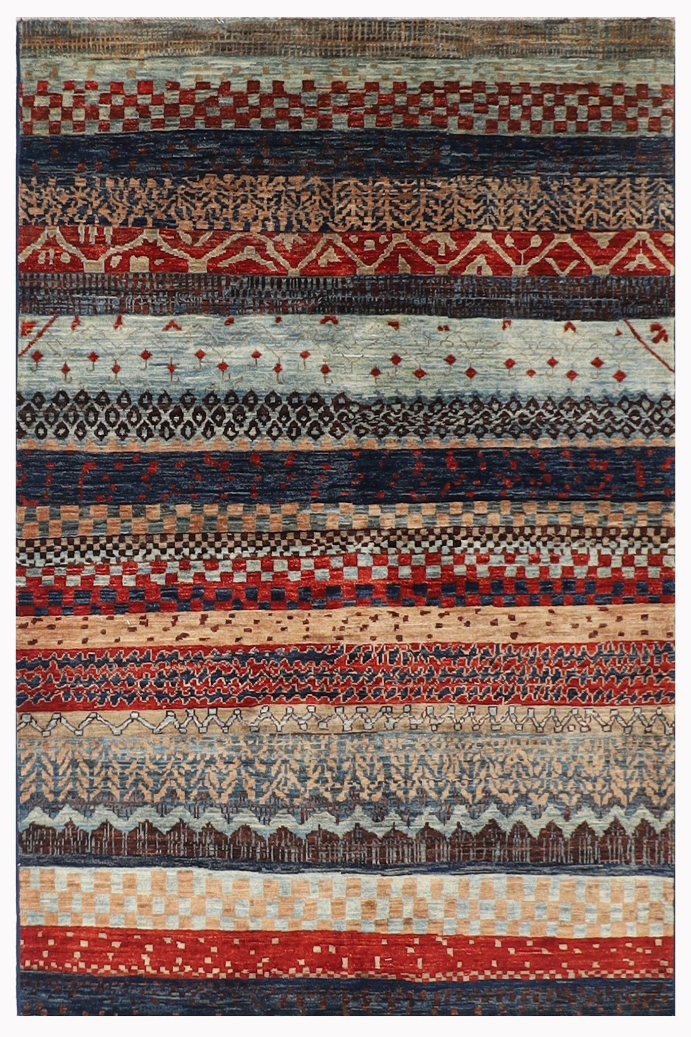 Gabbeh - 4'2" x 5'8" ft (127 x 173 cm) Hand Knotted Afghan Wool Rug