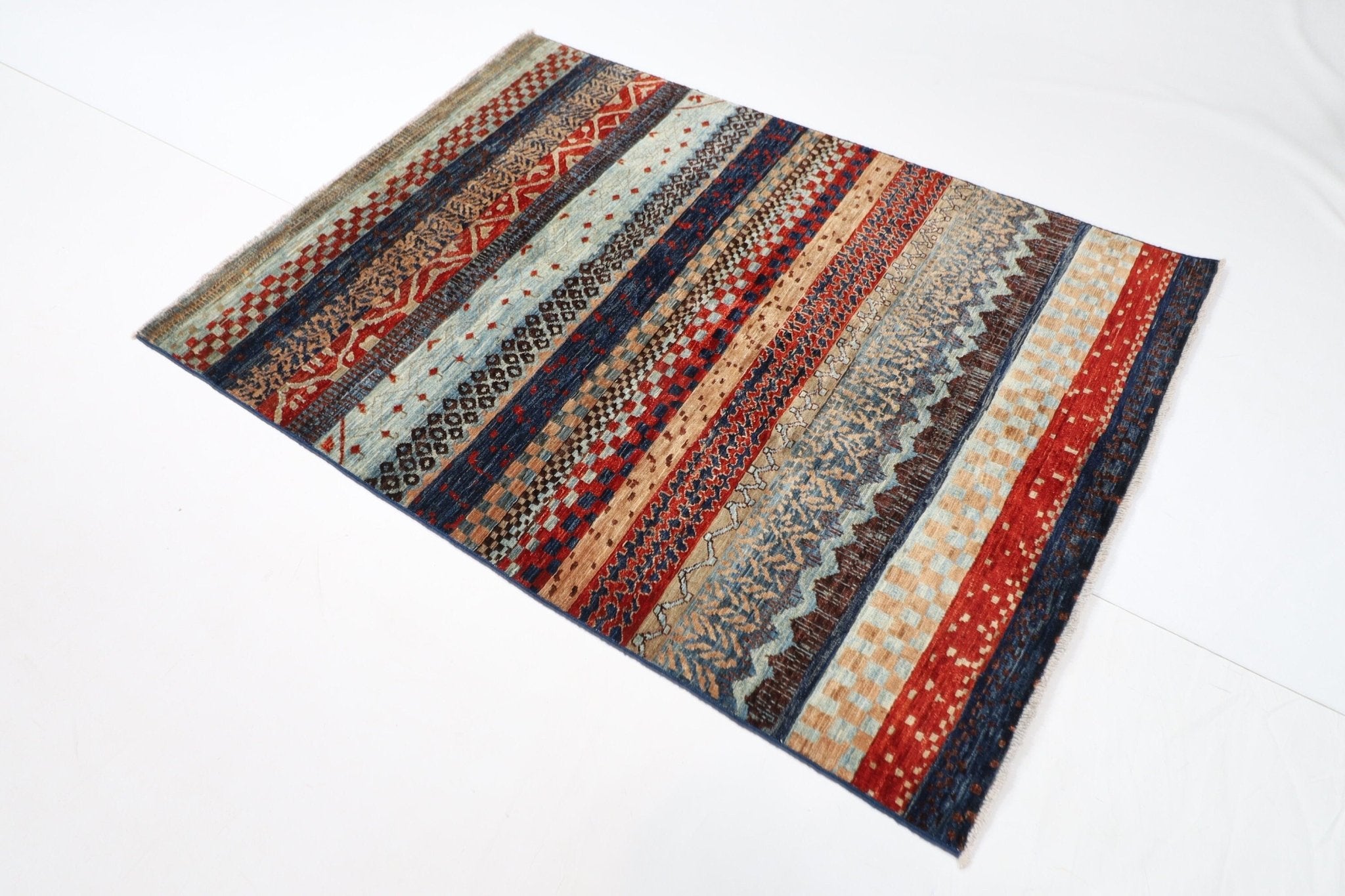 Gabbeh - 4'2" x 5'8" ft (127 x 173 cm) Hand Knotted Afghan Wool Rug - Jerm Rugs - Handmade Afghan Rug - Jerm Rugs