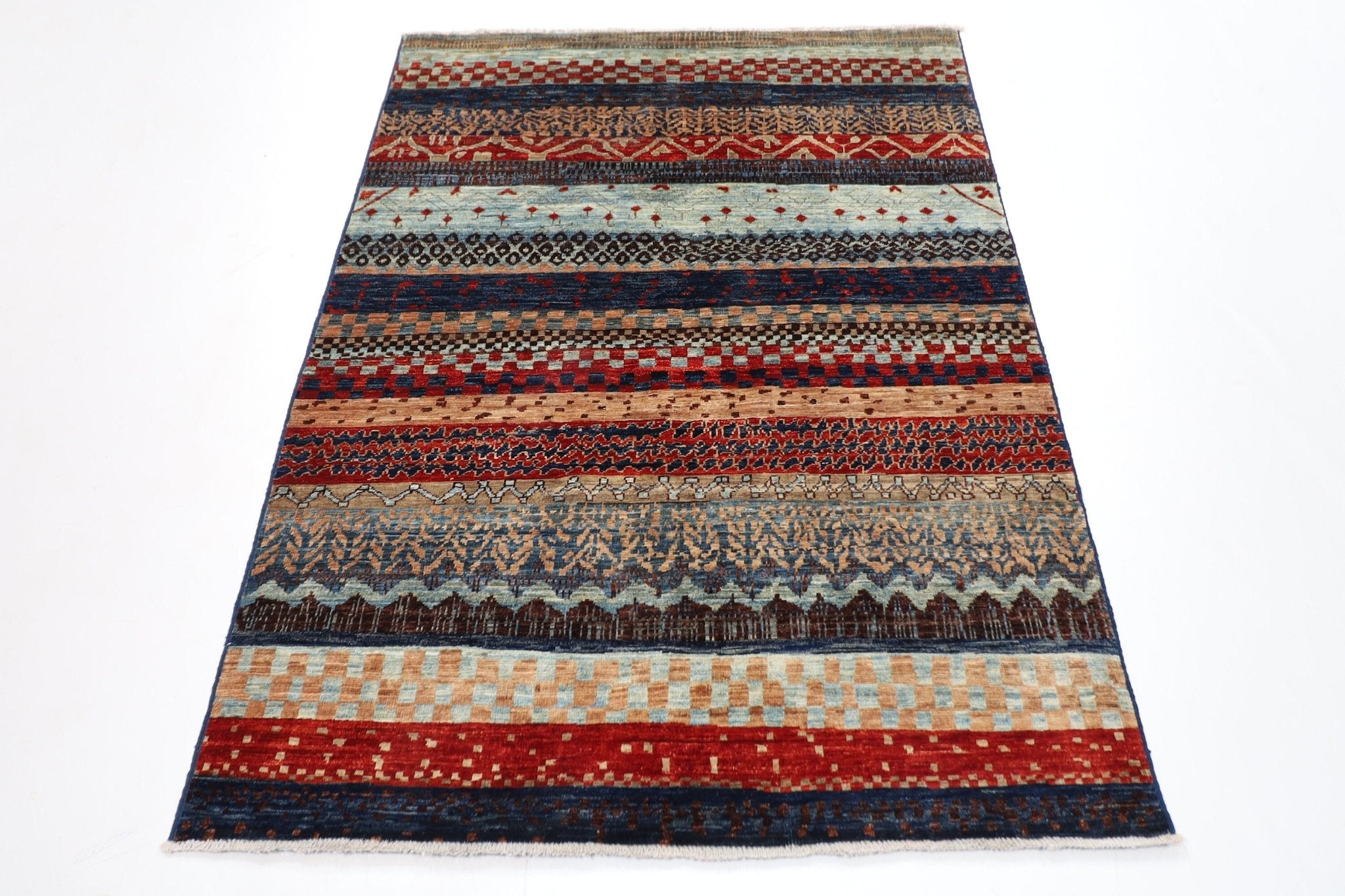 Gabbeh - 4'2" x 5'8" ft (127 x 173 cm) Hand Knotted Afghan Wool Rug - Jerm Rugs - Handmade Afghan Rug - Jerm Rugs