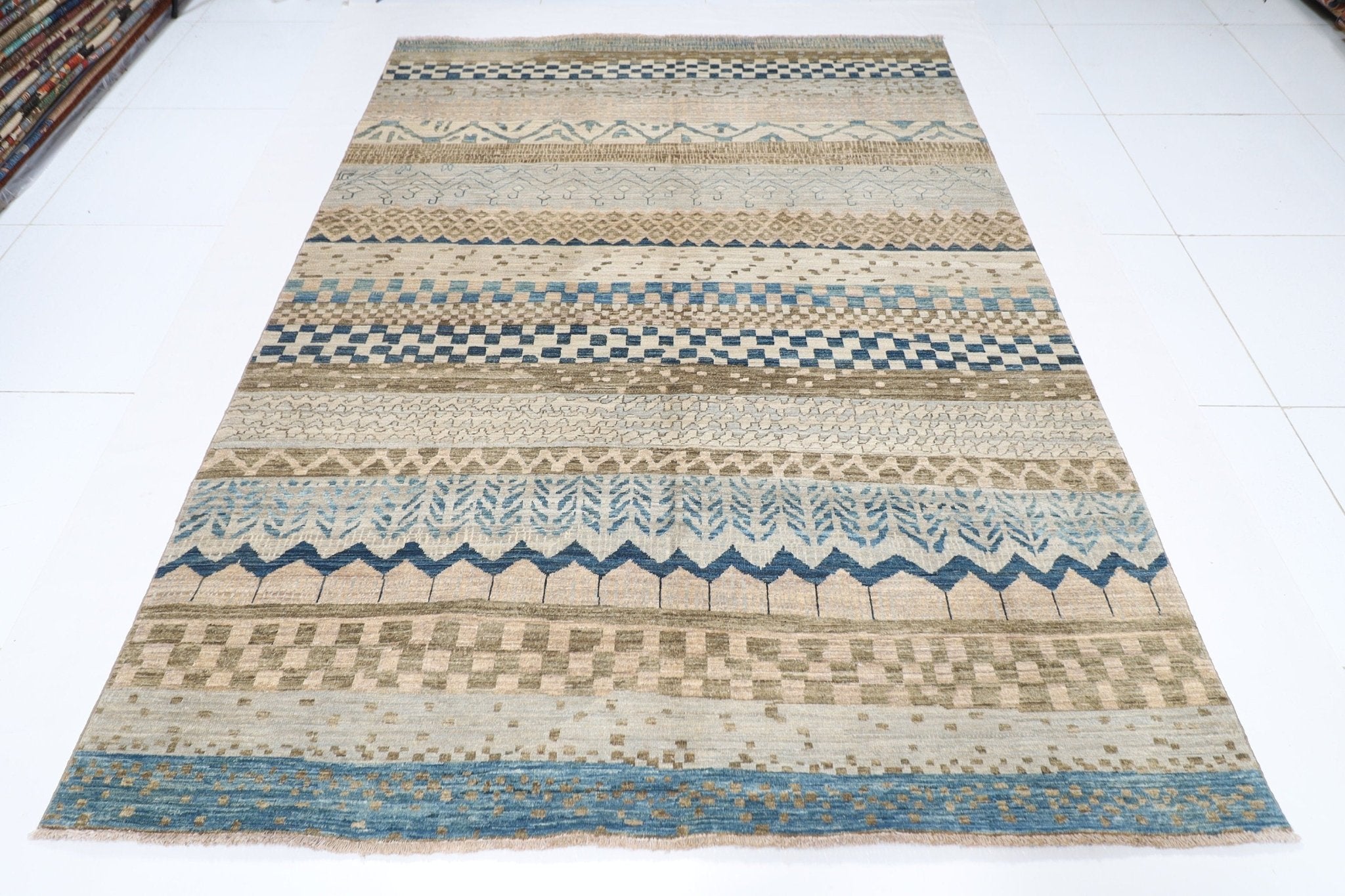 Gabbeh - 6.2x8.6 ft (187x257 cm) Hand Knotted Afghan Wool Rug - Jerm Rugs - Handmade Afghan Rug - Jerm Rugs