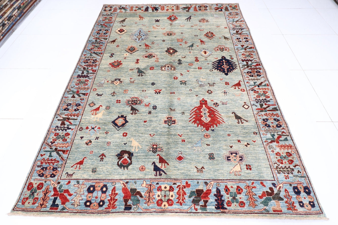 Gabbeh - 6x8.8 ft (183x263 cm) Soft Blue Animal Area Rug