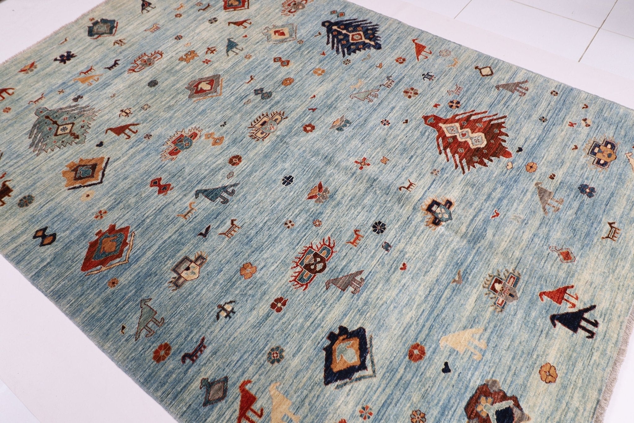 Gabbeh Animal - 6'3 x 8'10 ft (190 x 267 cm) Hand Knotted Afghan Rug - Jerm Rugs - Handmade Afghan Rug - Jerm Rugs