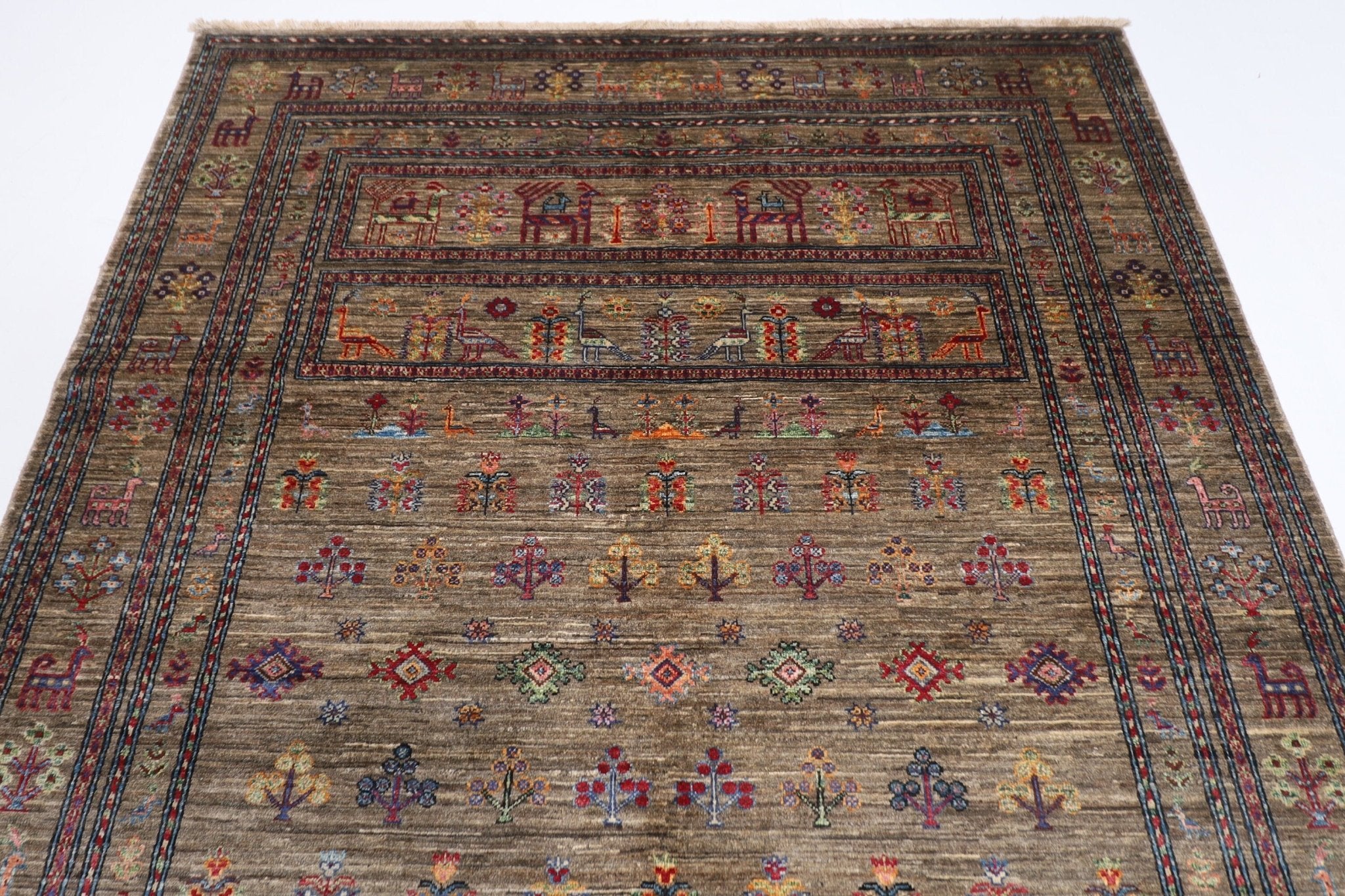 Gabbeh Rug - 174x246 cm (5'9"x8'1") - Handmade Afghan Design for Home & Office - Jerm Rugs - Handmade Afghan Rug - Jerm Rugs