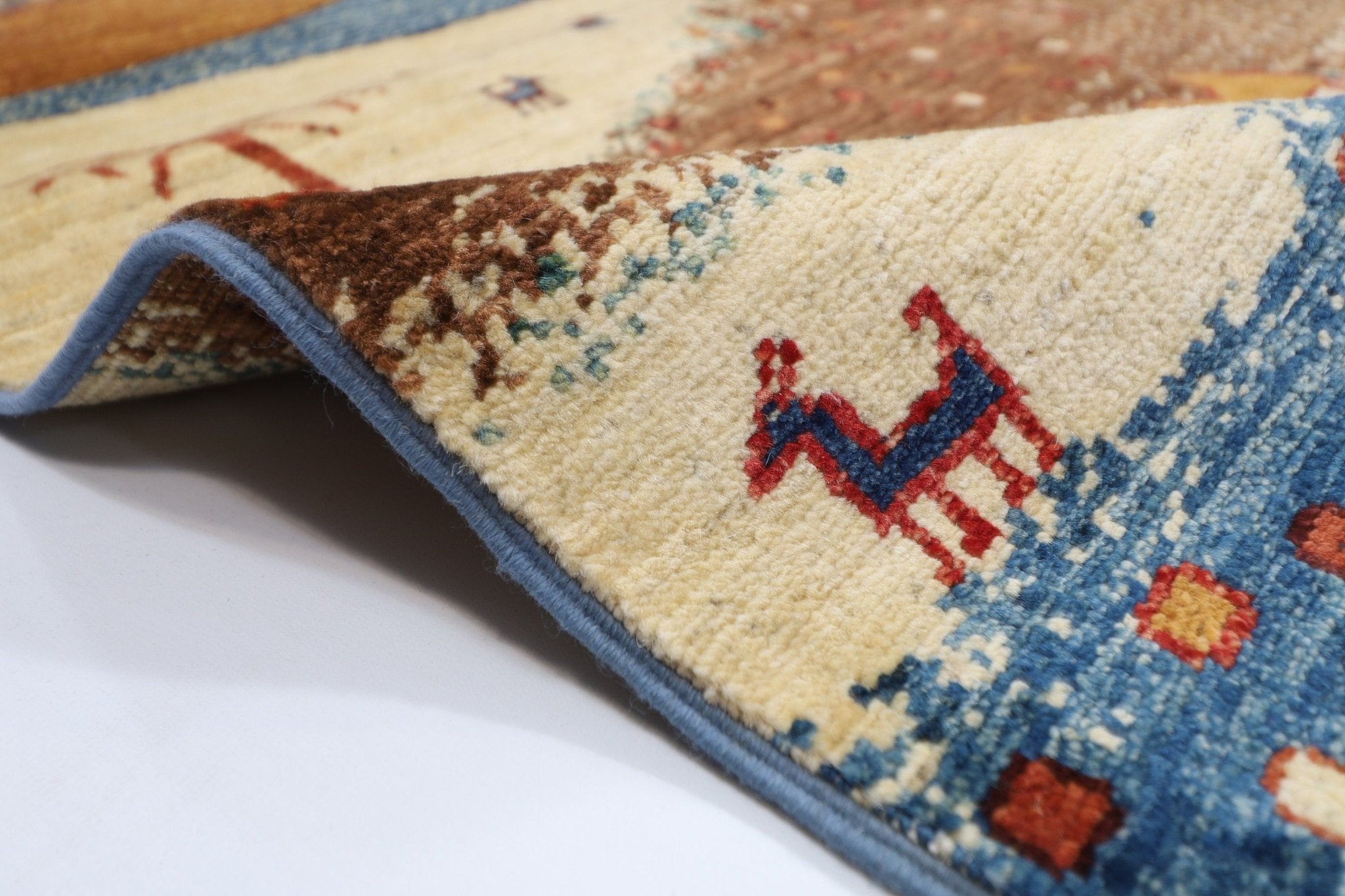 Gabbeh Rug - 5'11x8'9 ft (180x266 cm) Beige Brown Blue Tribal Landscape - Jerm Rugs - Handmade Afghan Rug - Jerm Rugs