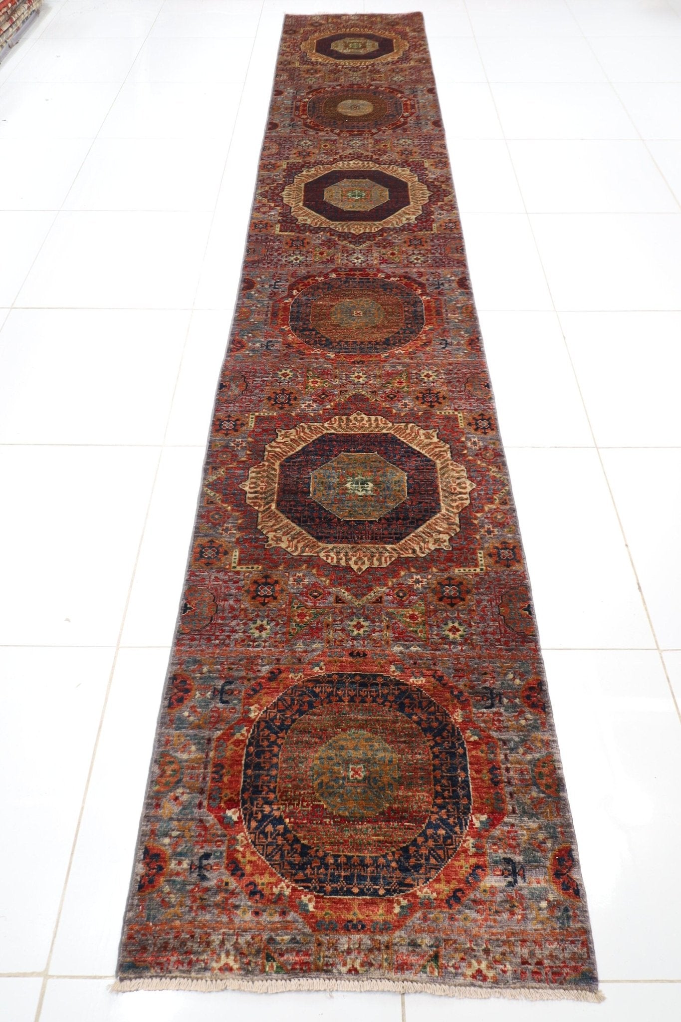 Gray Mamluk Hallway Runner Rug - 81 x 455 cm