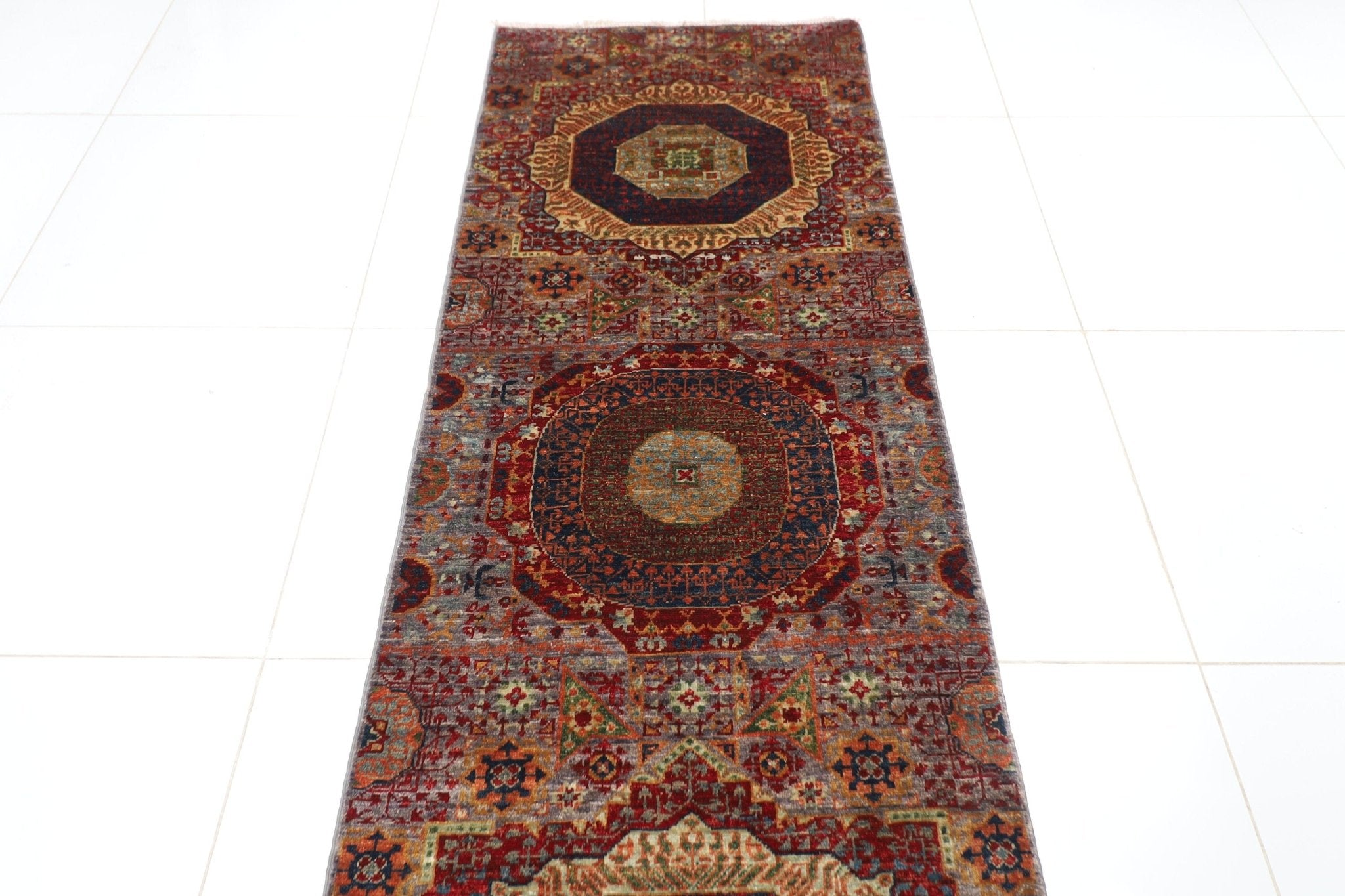 Gray Mamluk Hallway Runner Rug - 81 x 455 cm - Jerm Rugs - Jerm Rugs