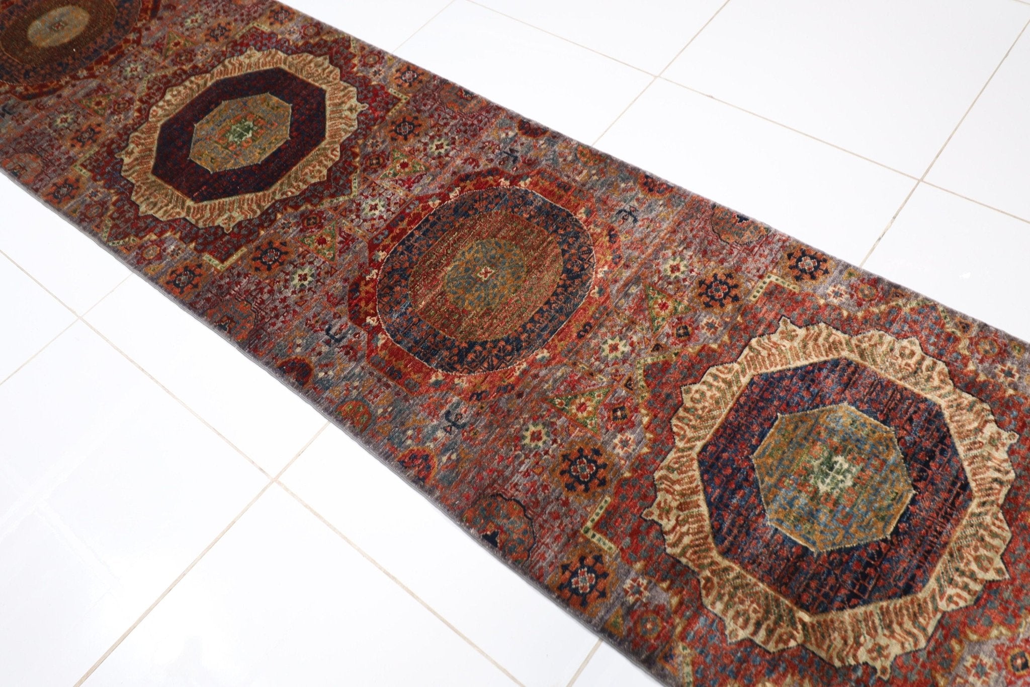 Gray Mamluk Hallway Runner Rug - 81 x 455 cm